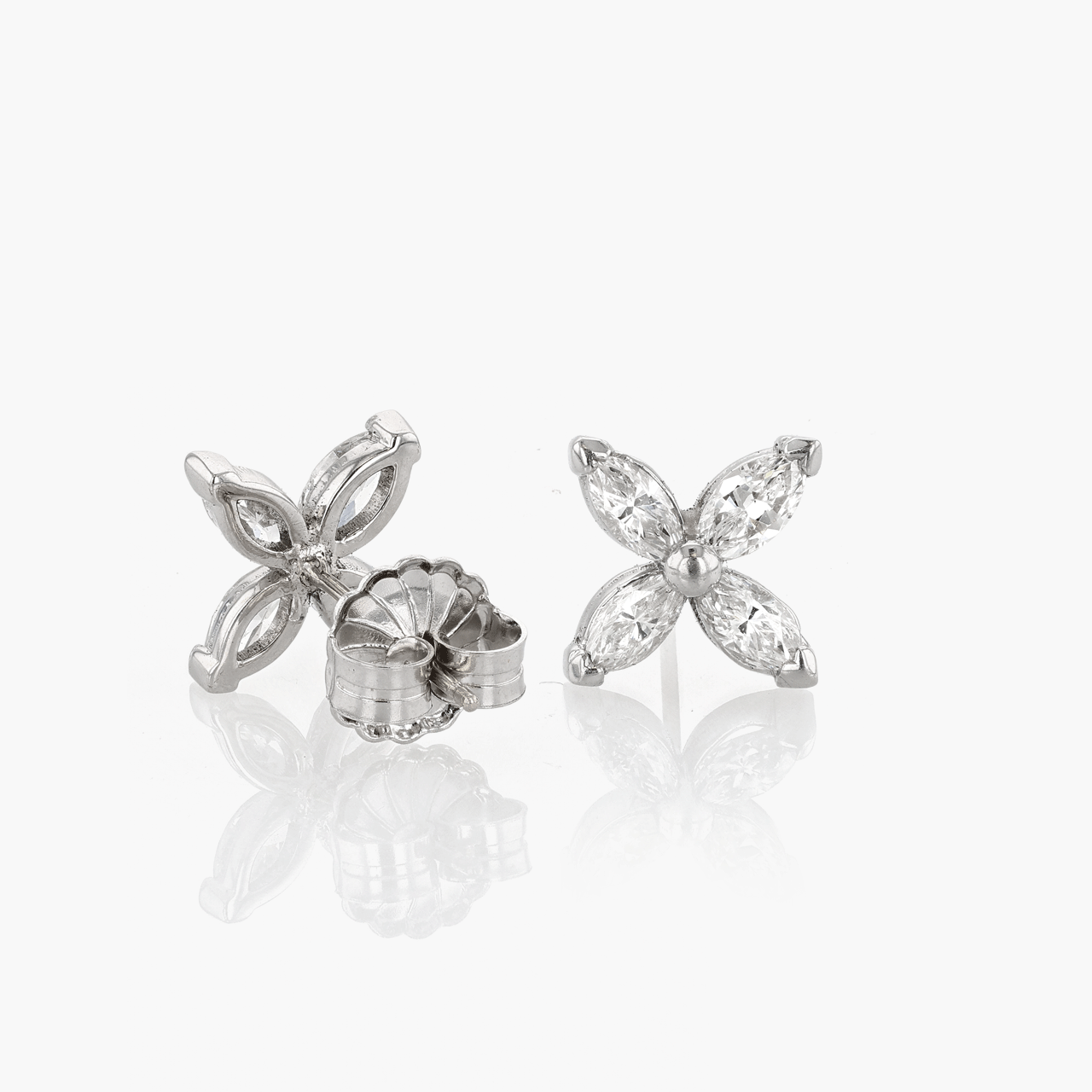 Vintage 14k White Gold and Marquise Diamond Flower Studs