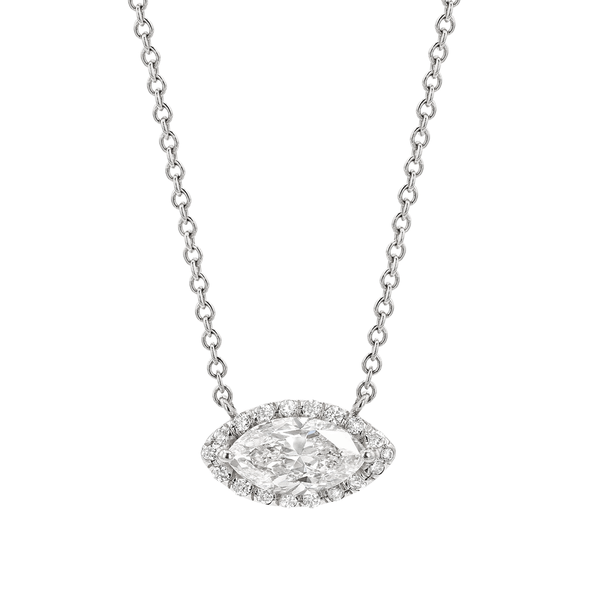 White Gold, Marquise Diamond, and Diamond Pendant Necklace