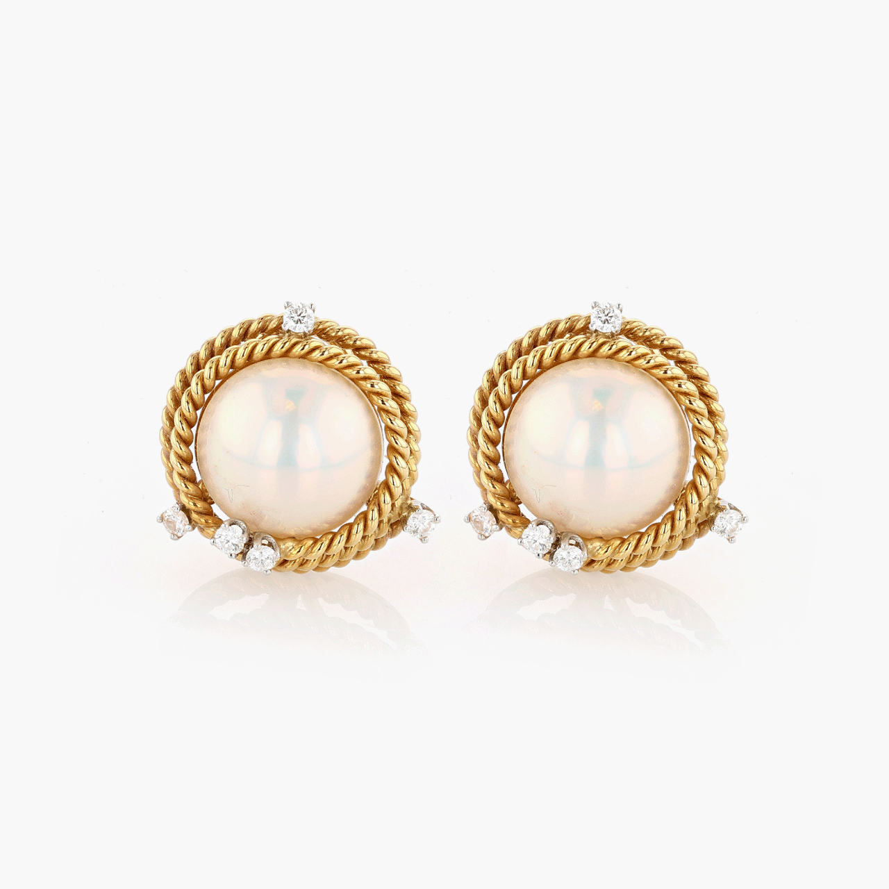 Schlumberger for Tiffany & Co. Platinum, Gold, Mabe Pearl, and Diamond Ear Clips