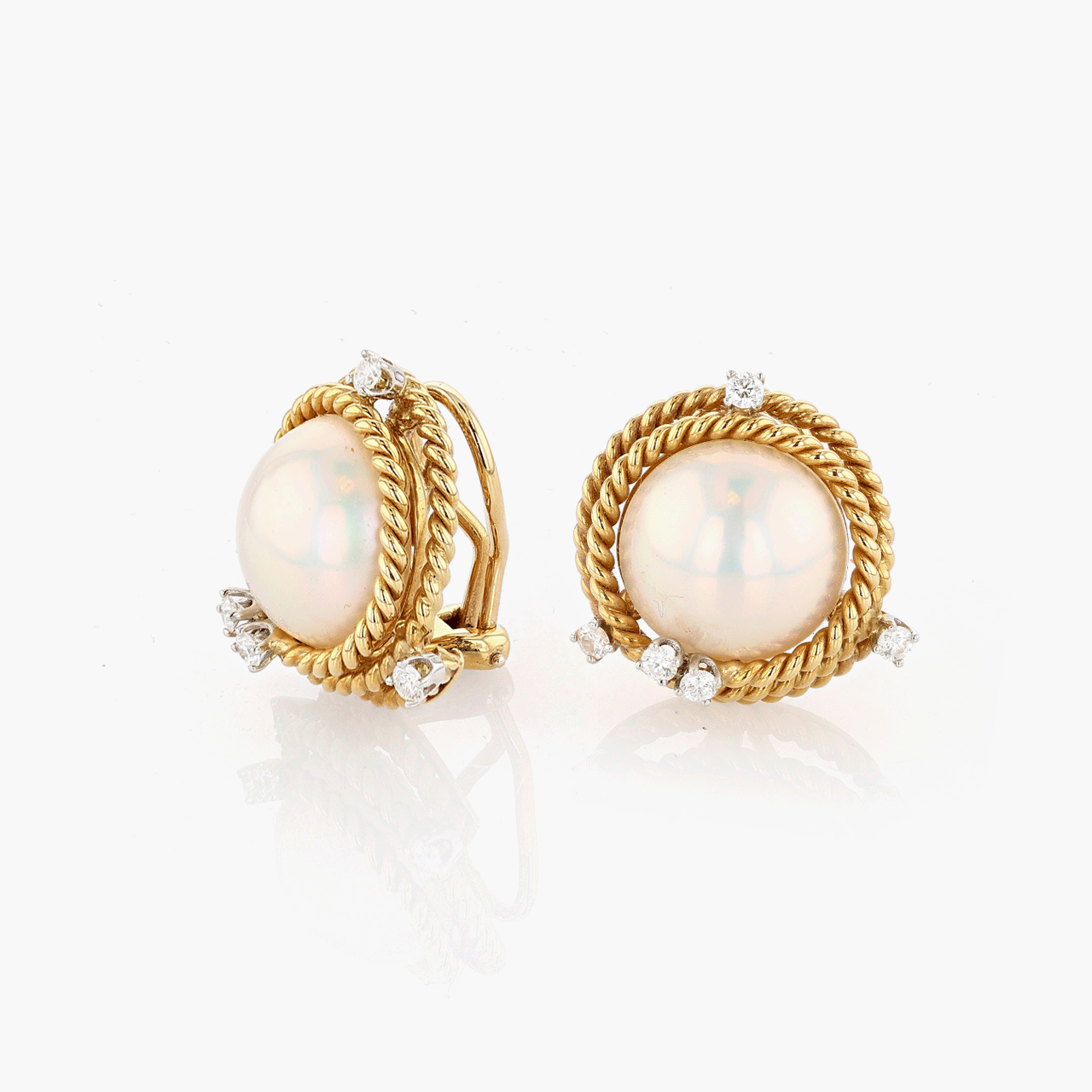 Schlumberger for Tiffany & Co. Platinum, Gold, Mabe Pearl, and Diamond Ear Clips