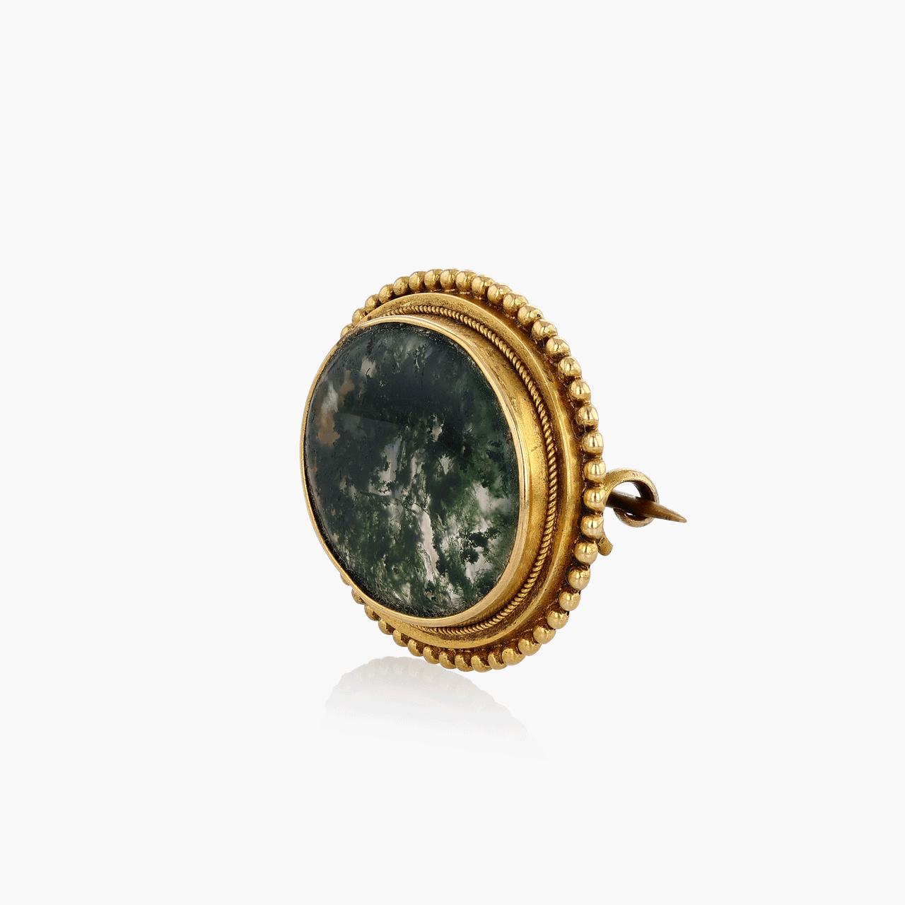Antique Gold and Moss Agate Brooch