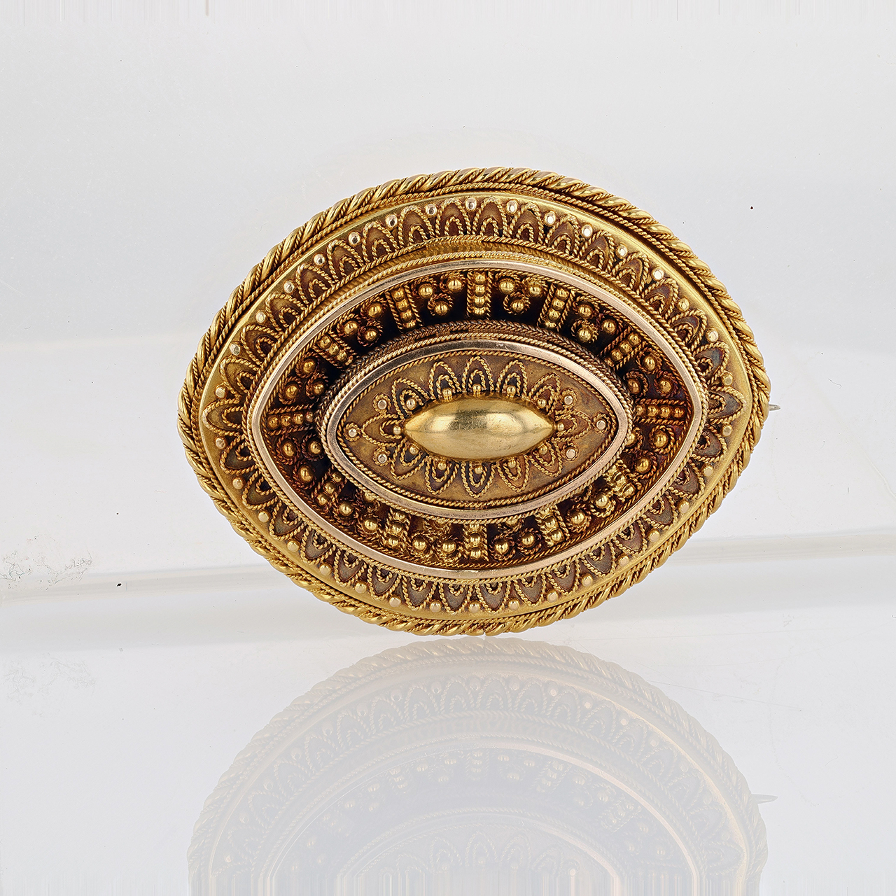Victorian Gold Navette Mourning Brooch