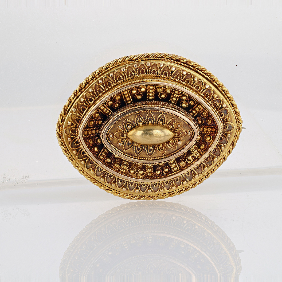 Victorian Gold Navette Mourning Brooch