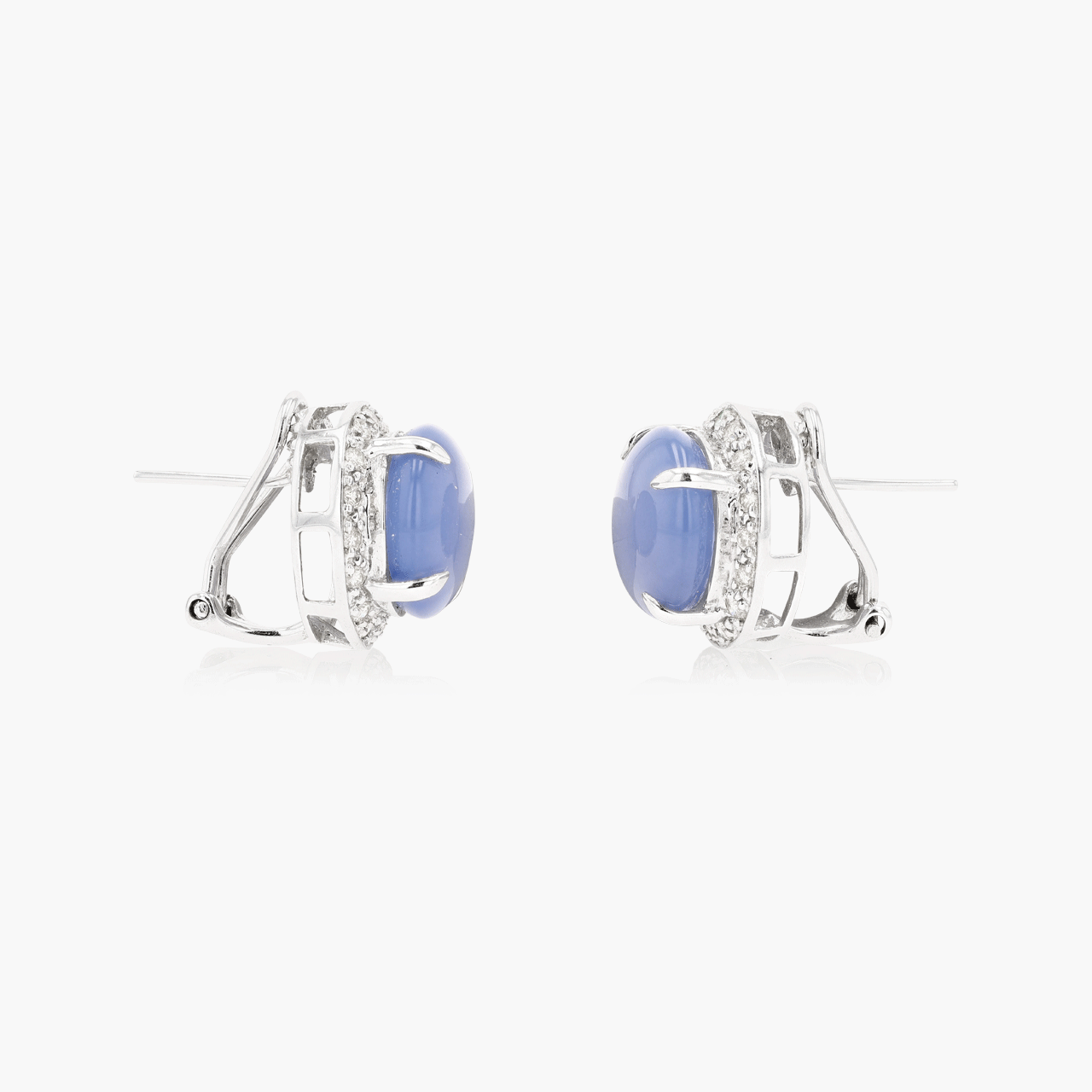 14KT Gold Blue Chalcedony and Diamond Earrings