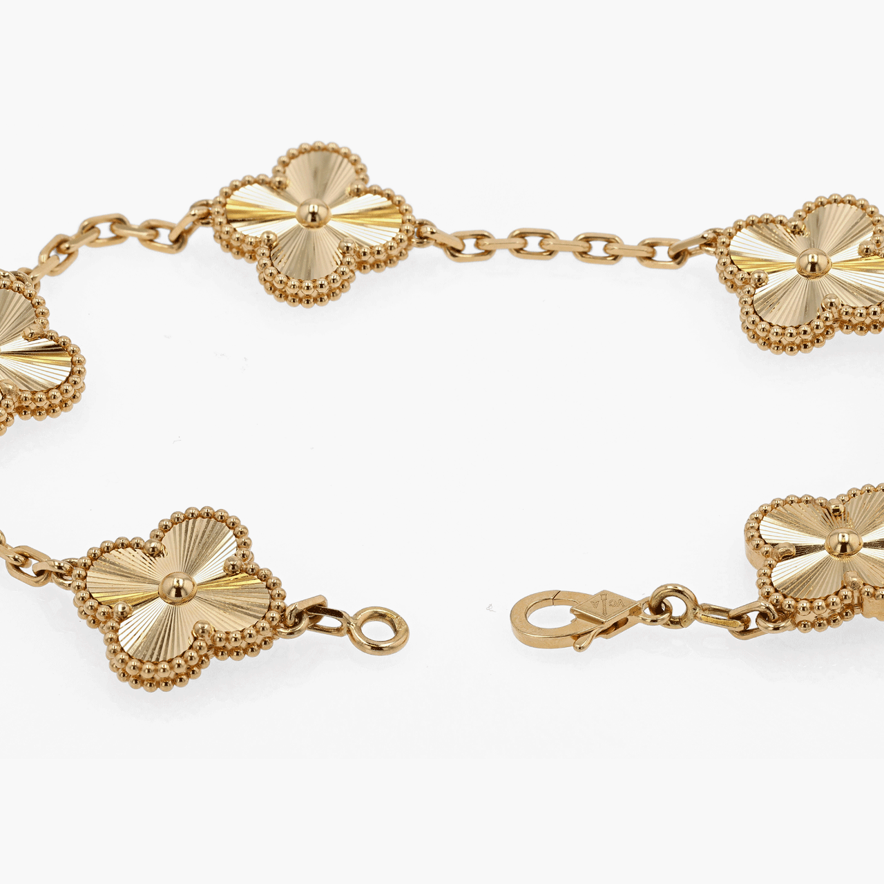 Van Cleef & Arpels Guilloche Gold Five Motif Alhambra Bracelet