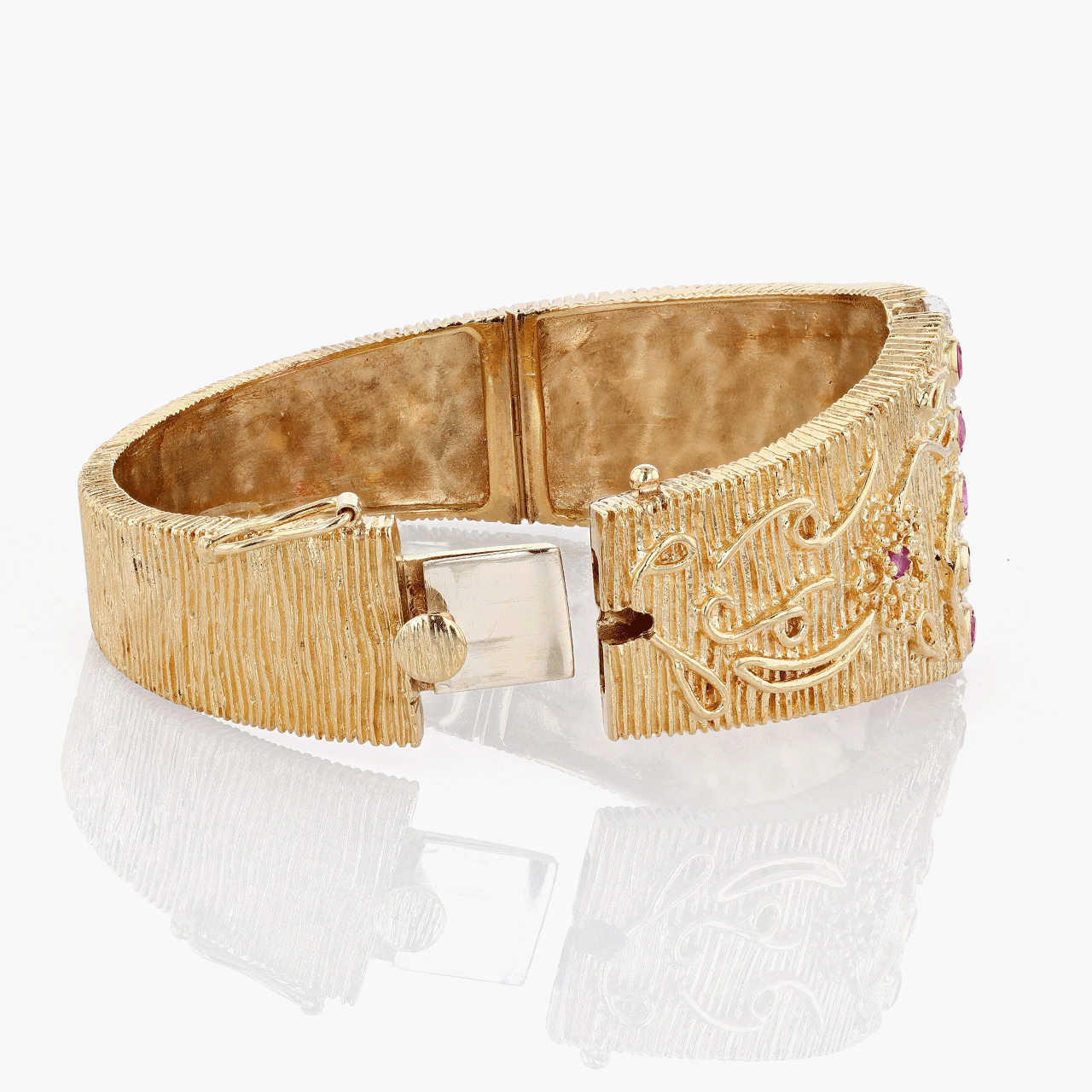 Vintage 14k Gold Pink Sapphire and Diamond Bangle