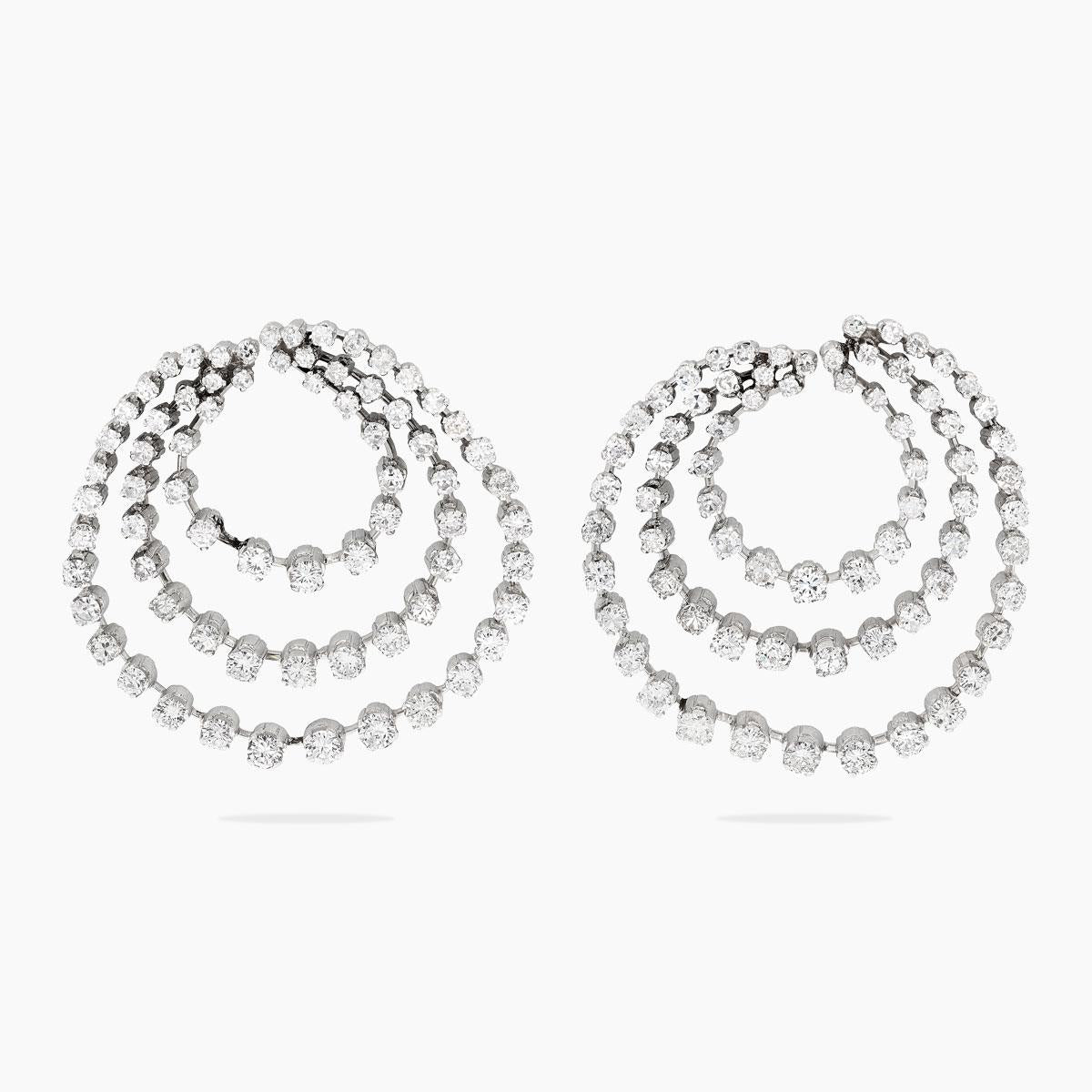 Vintage Platinum and Diamond Three Row Earrings