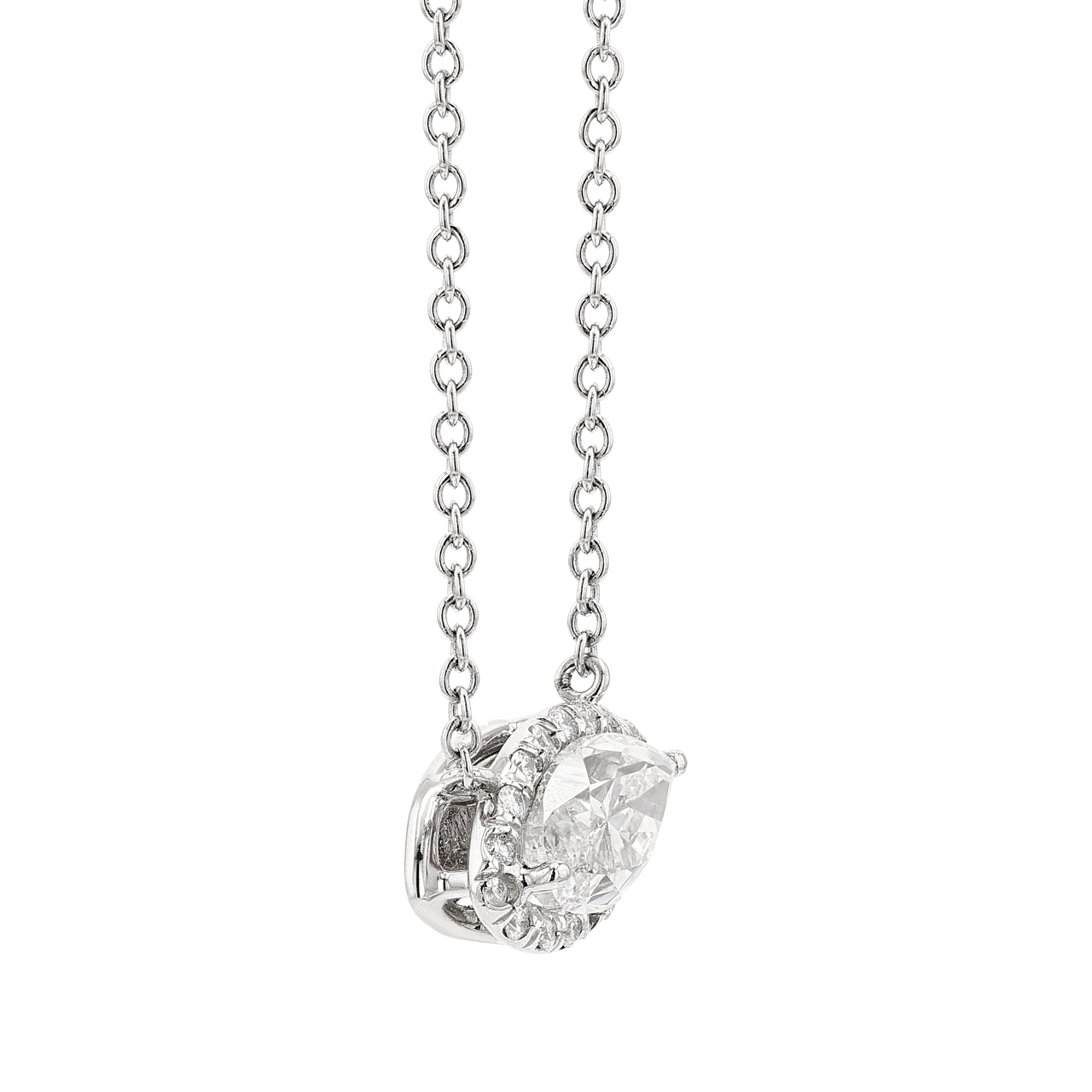 White Gold, Marquise Diamond, and Diamond Pendant Necklace