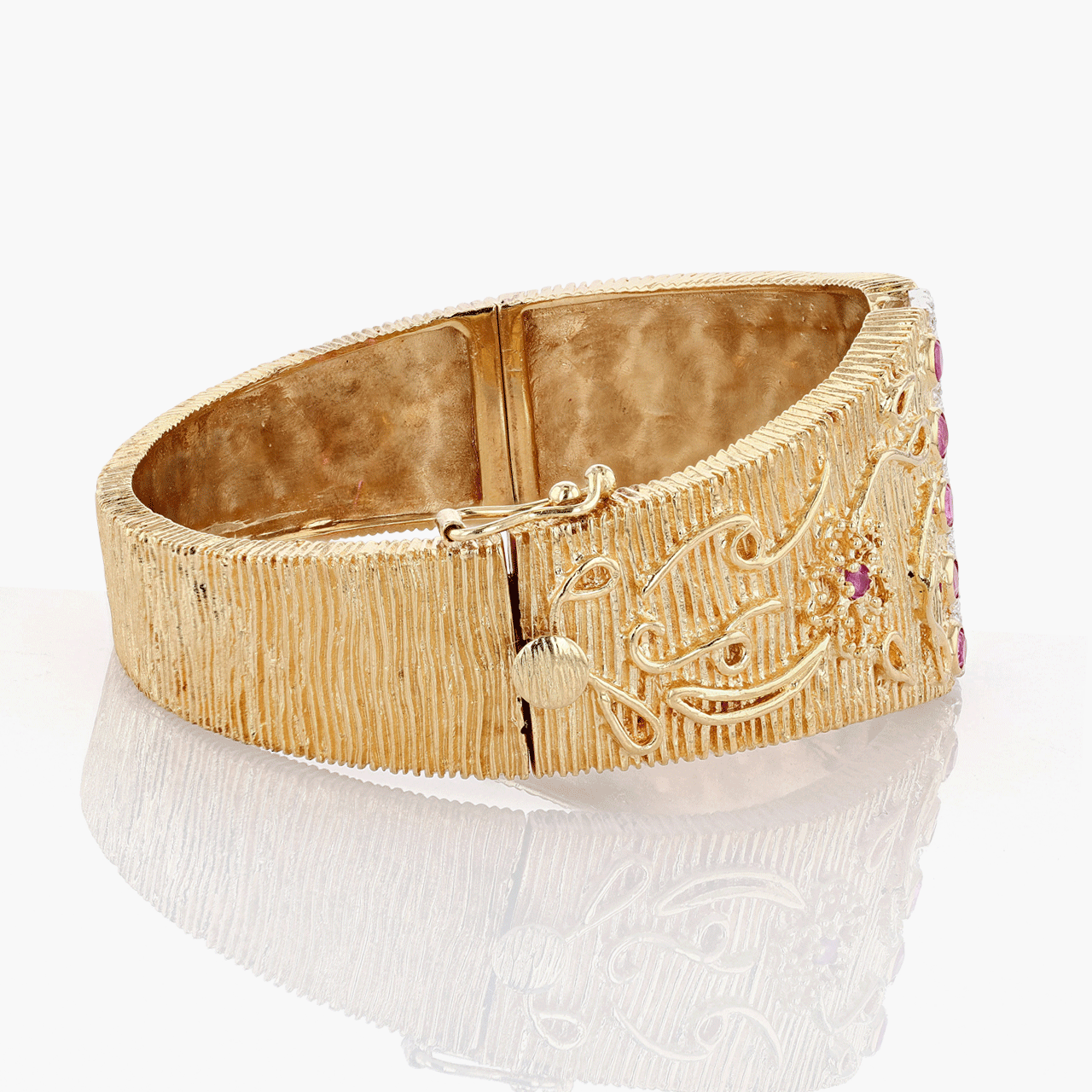Vintage 14k Gold Pink Sapphire and Diamond Bangle