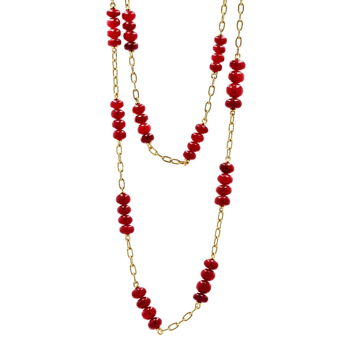 Vintage 18KT Gold Ruby Bead Necklace