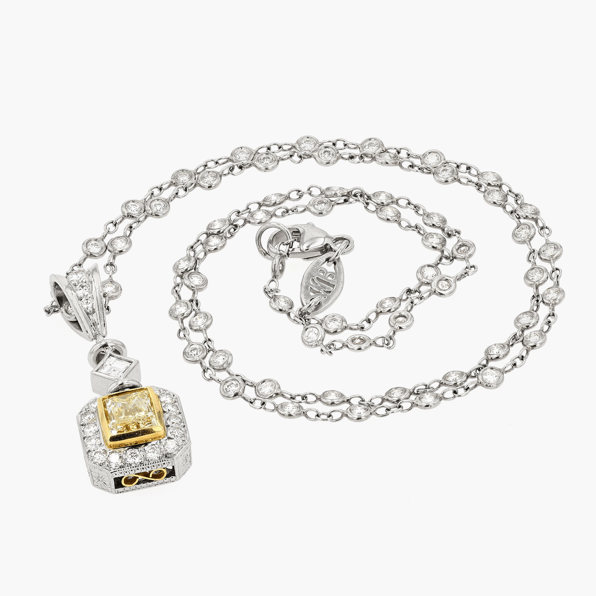 Platinum and 18KT Gold Fancy Radiant 1.02CT Fancy Diamond Necklace