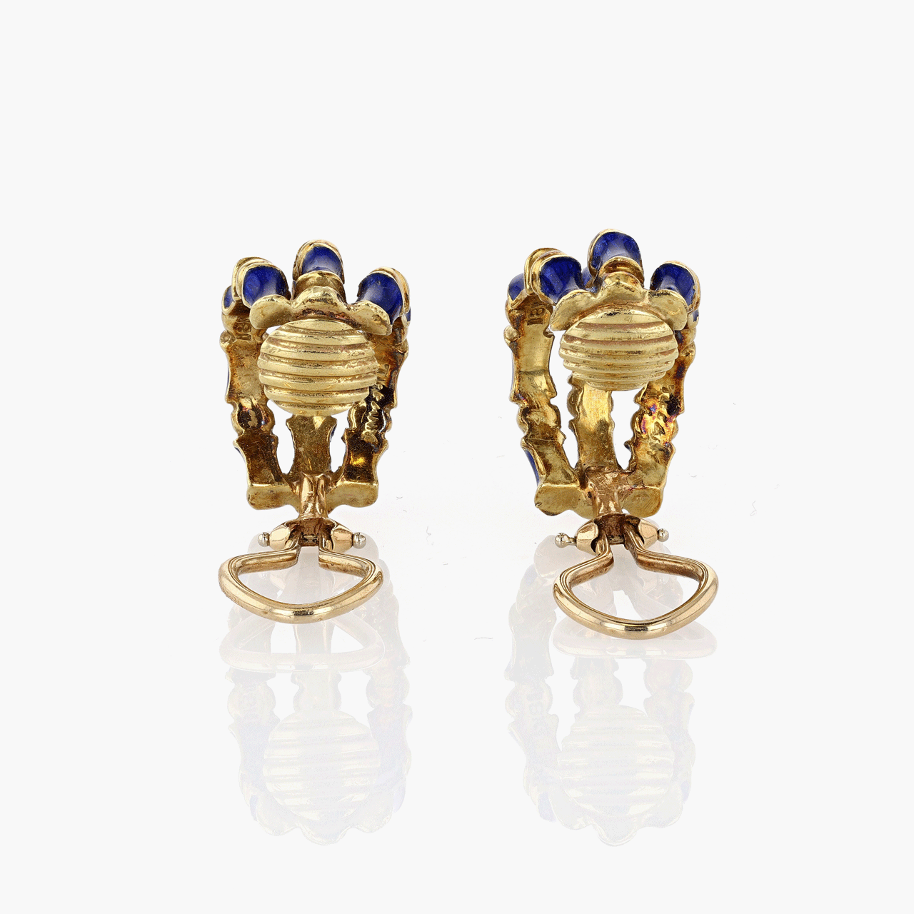 Tiffany & Co. 18k Yellow Gold 3 Bamboo Enamel Earrings