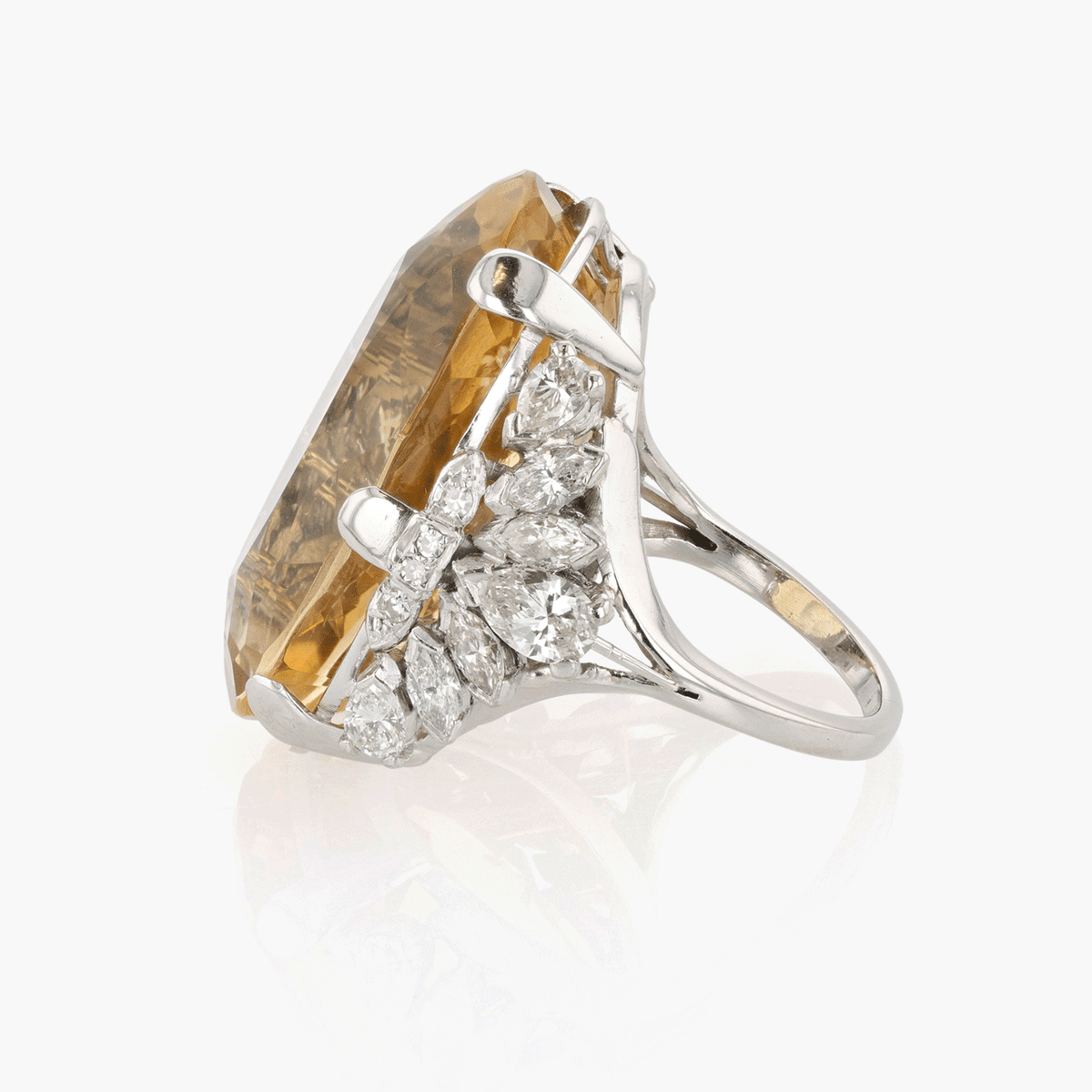 Platinum, Citrine, and Diamond Cocktail Ring