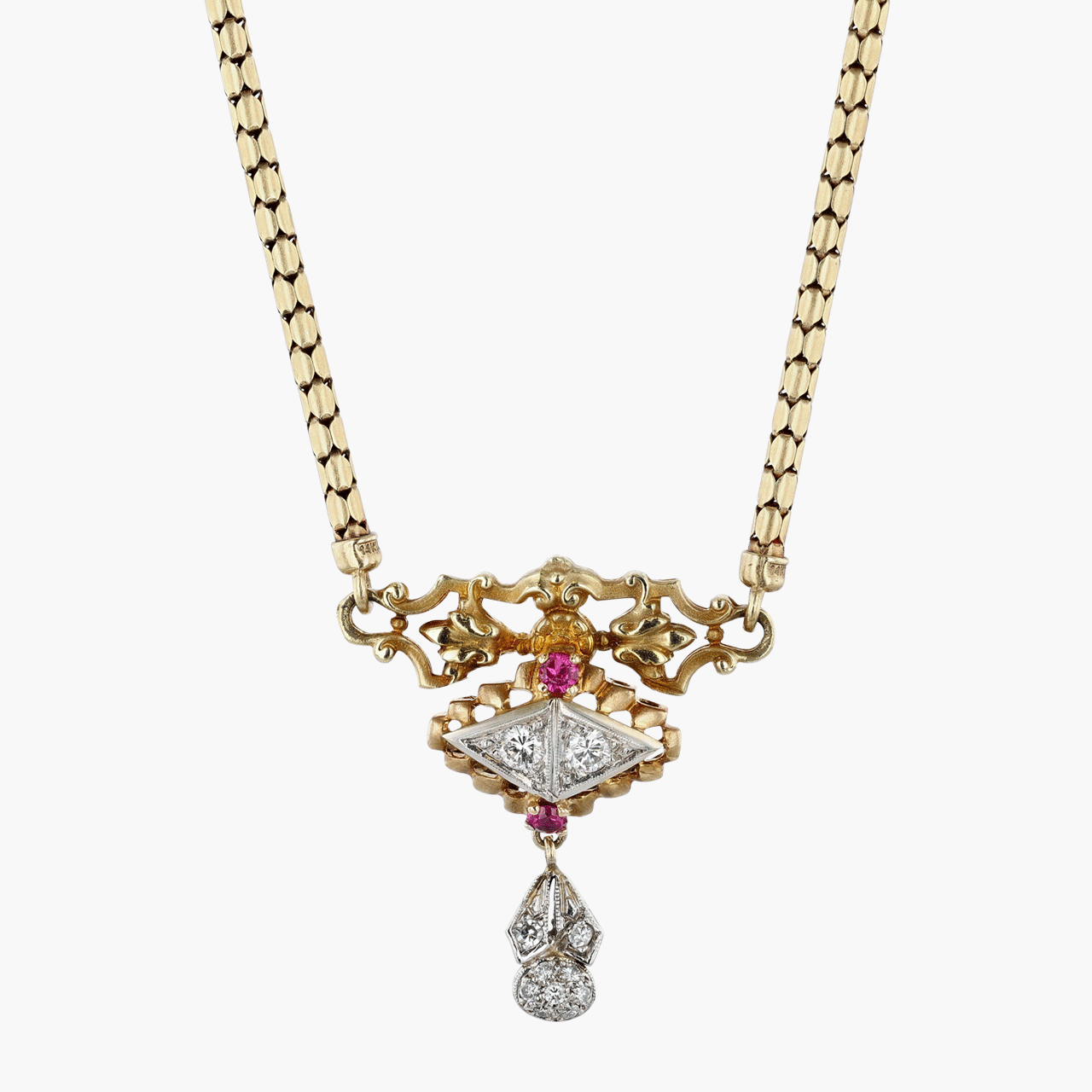 Gold and White Gold Ruby and Diamond Necklace
