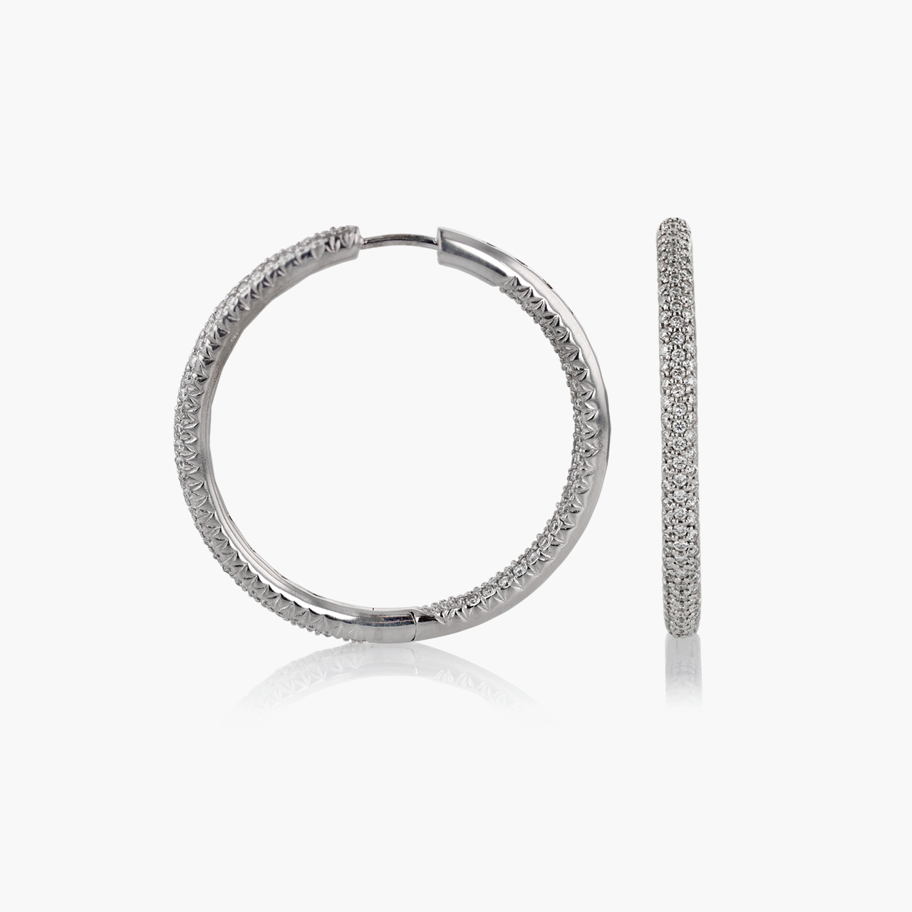 White Gold and Pave Diamond Hoop Earrings