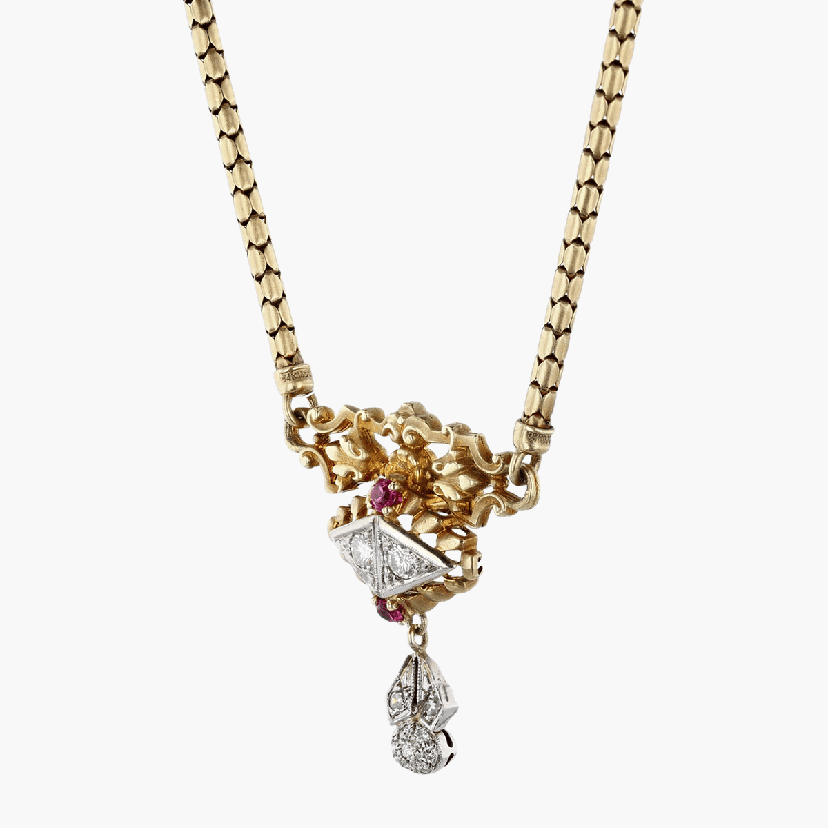 Gold and White Gold Ruby and Diamond Necklace