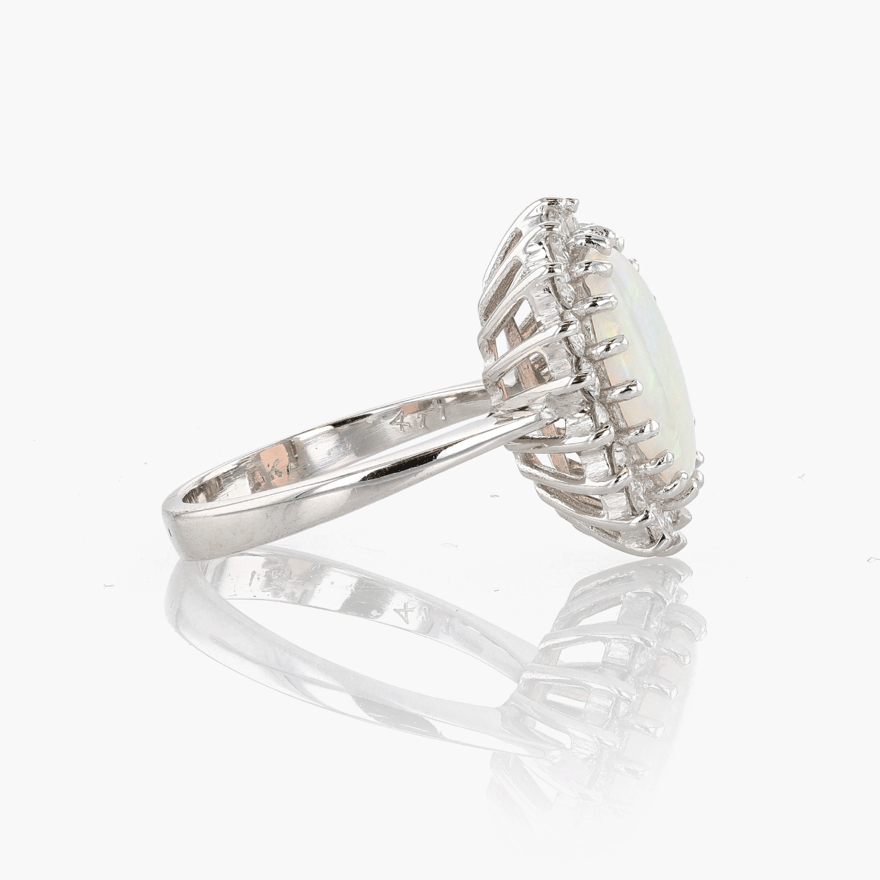 White Gold, Opal, and Diamond Ring