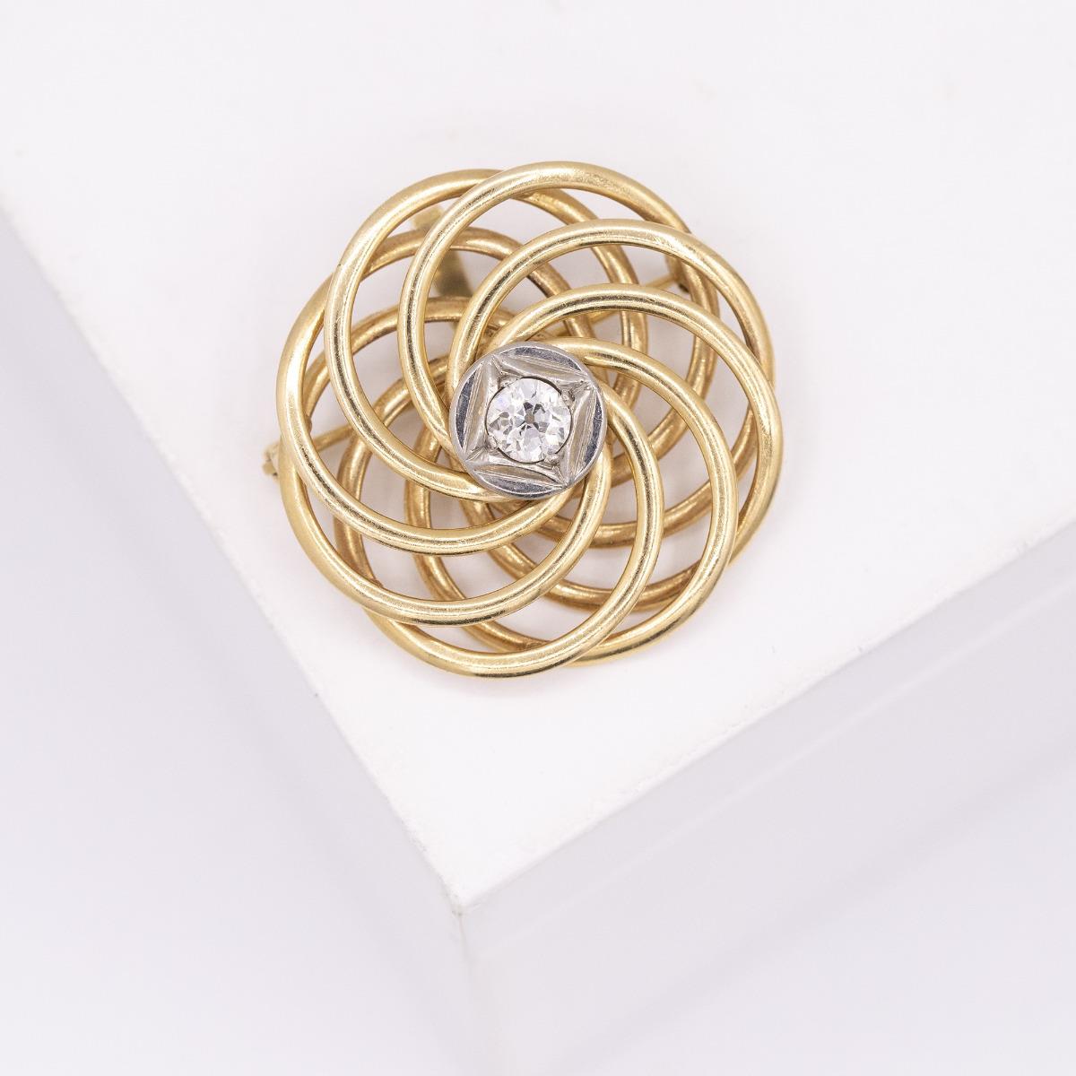 14Kt Old European Cut Diamond Spiral Circle Pin