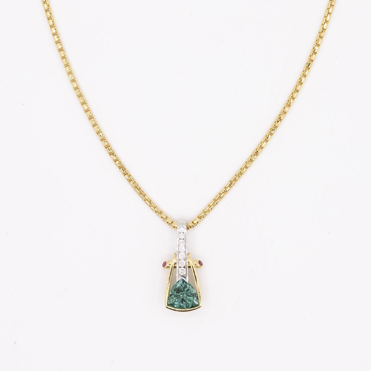 Vintage Richard Krementz Platinum 18KT Gold Tourmaline and Diamond Pendant