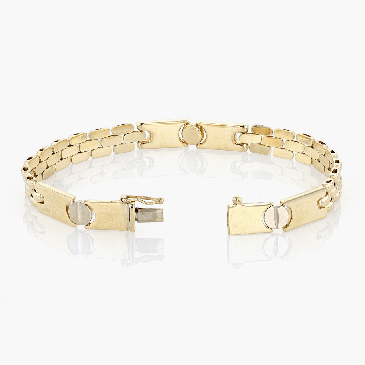 Gold and White Gold Nail Head and Rice Grain Link Bracelet