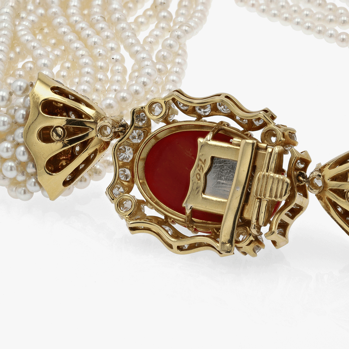 Gold, Diamond, Coral, and Pearl Torsade Necklace