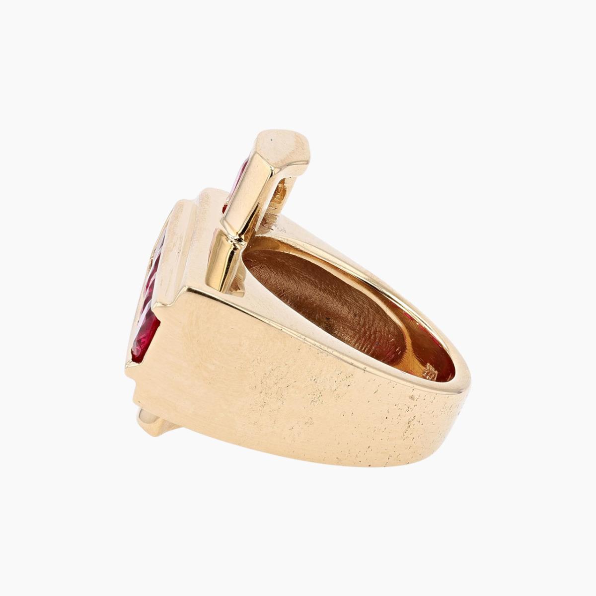 Vintage 14KT Gold Synthetic Ruby Cross Ring