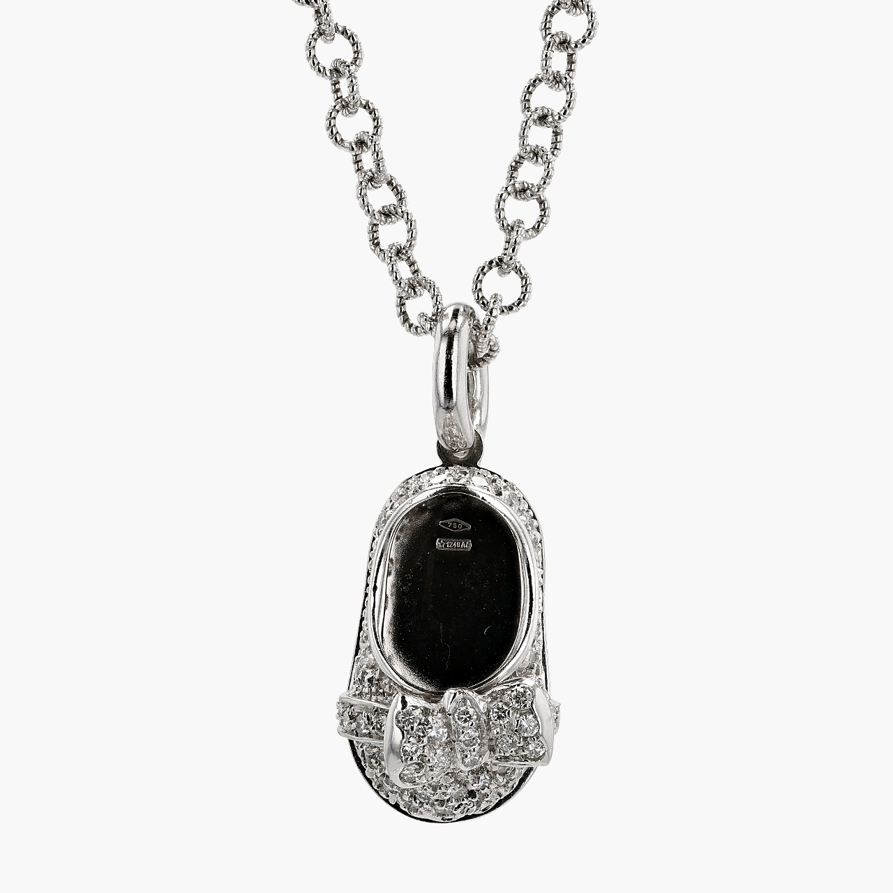 White Gold and Diamond Aaron Basha Baby Shoe Charm With Chain