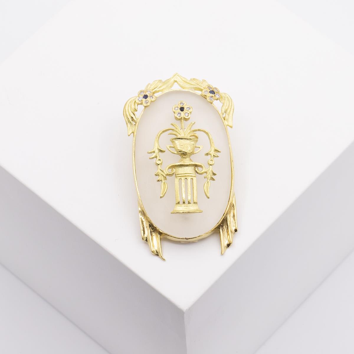 18KT Gold Crystal and Diamond Flower Motif Gold Pendant