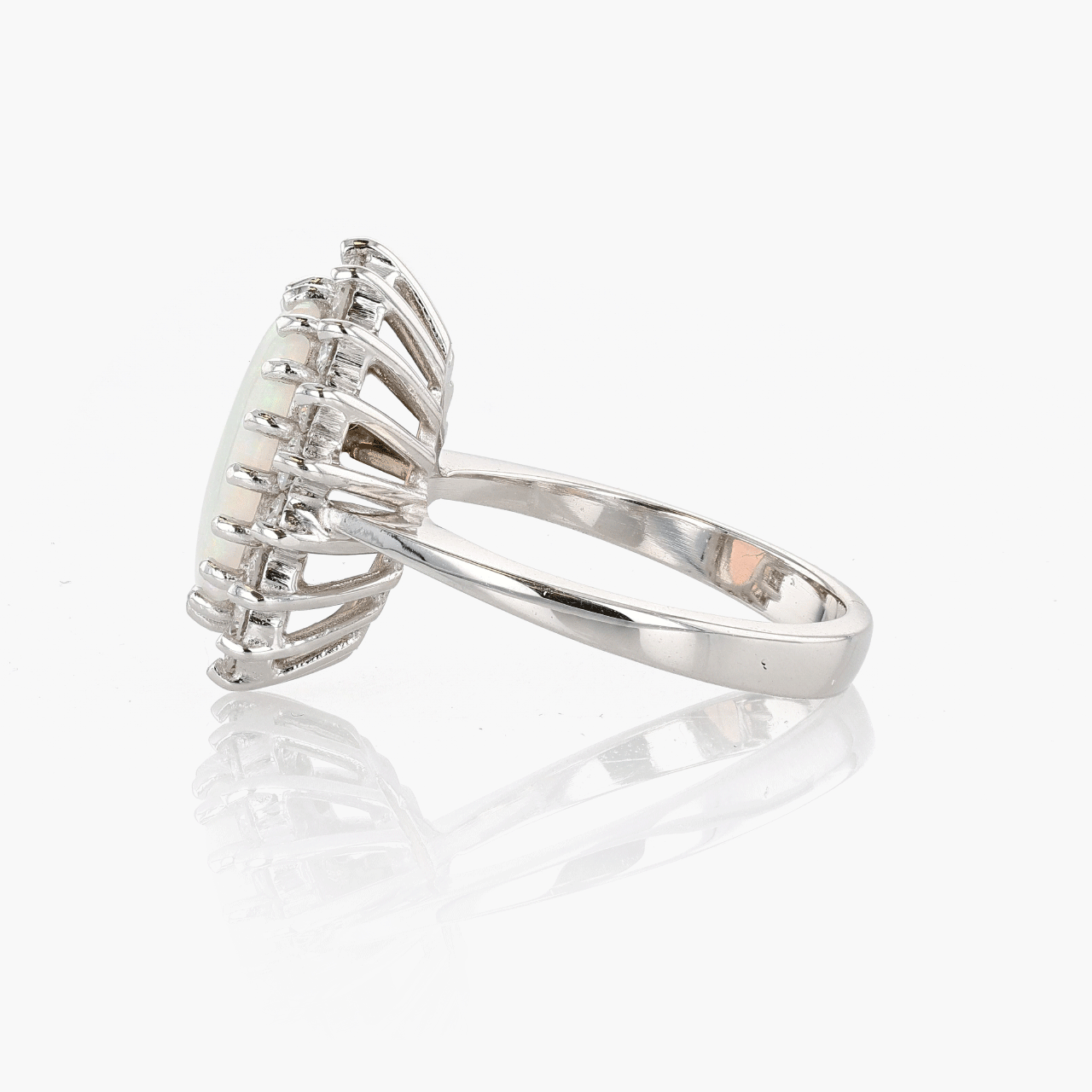 White Gold, Opal, and Diamond Ring