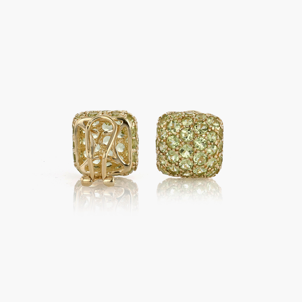 Gold and Pave Peridot Cushion Earrings