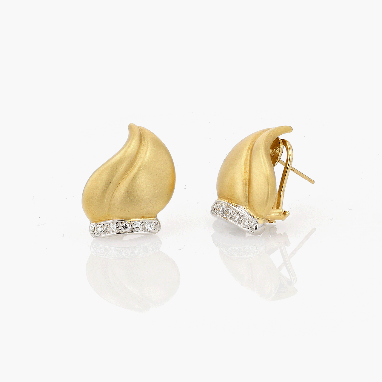 Gold, White Gold and Diamond Torch Form Earrings