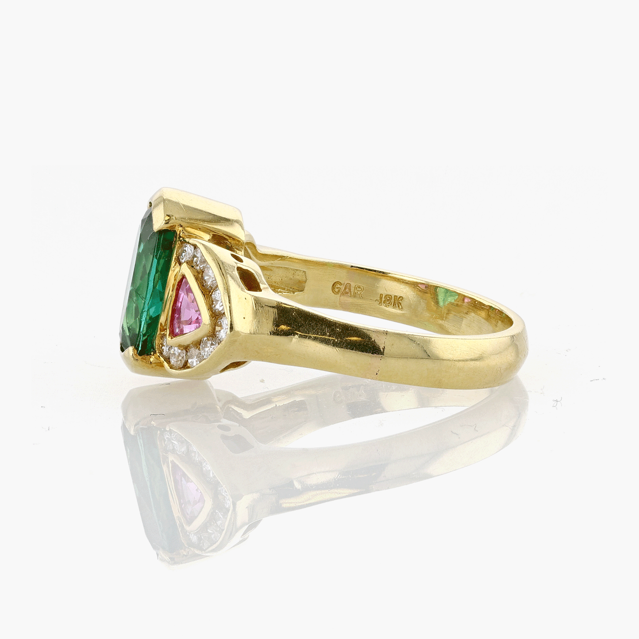 18k Gold Green Tourmaline and Pink Sapphire Ring