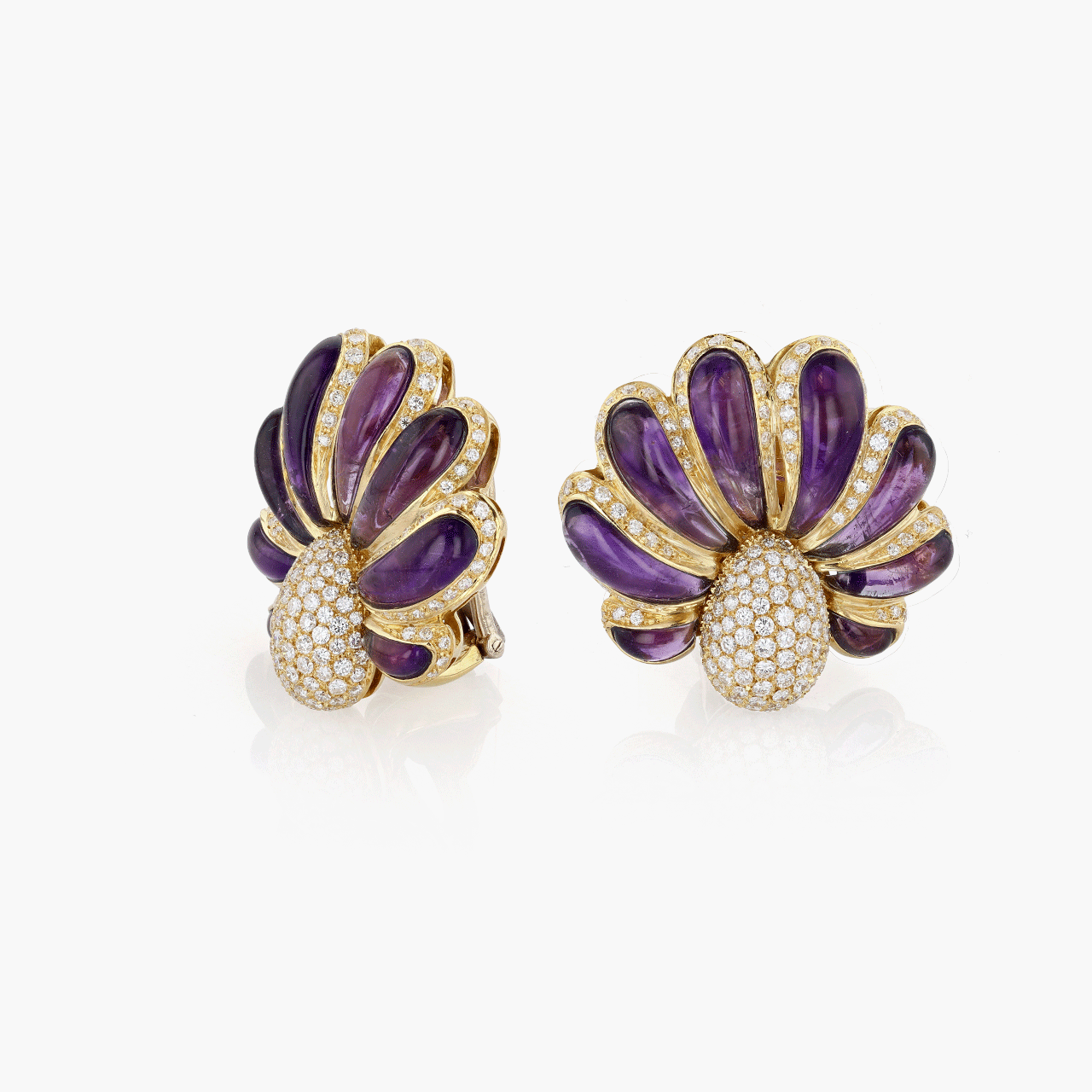 Cellini Gold, Diamond, and Amethyst Ear Clips