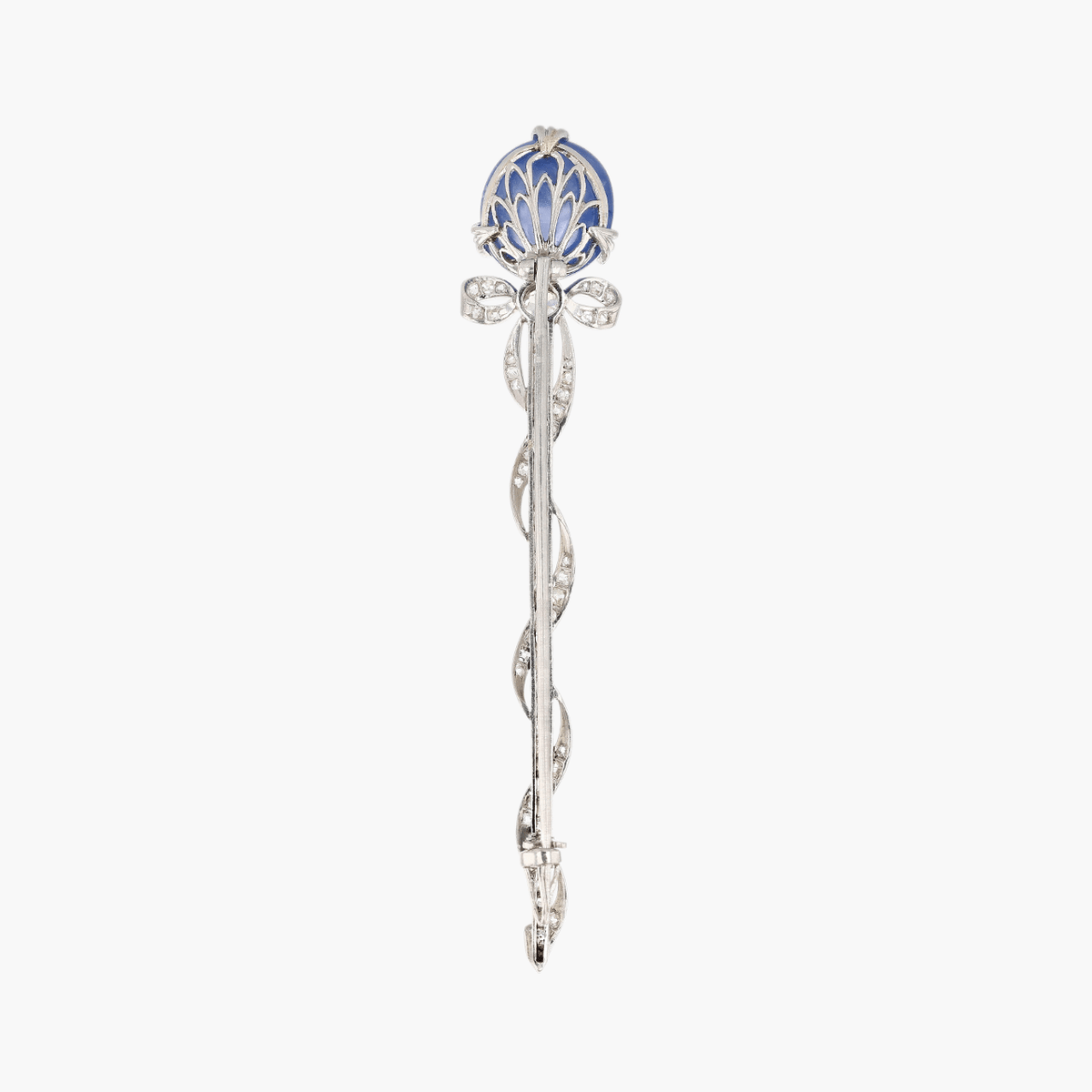 Platinum French Balloon Sapphire and Old Mine Cut Diamond Brooch Circa 1890's