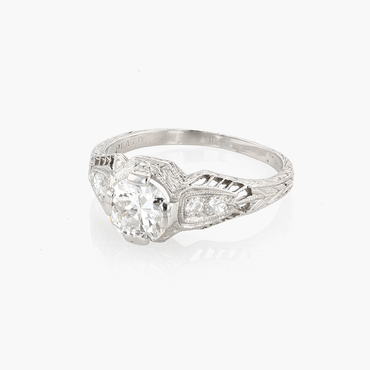 Platinum and Old European Cut Diamond .75 Total Weight Engagement Ring