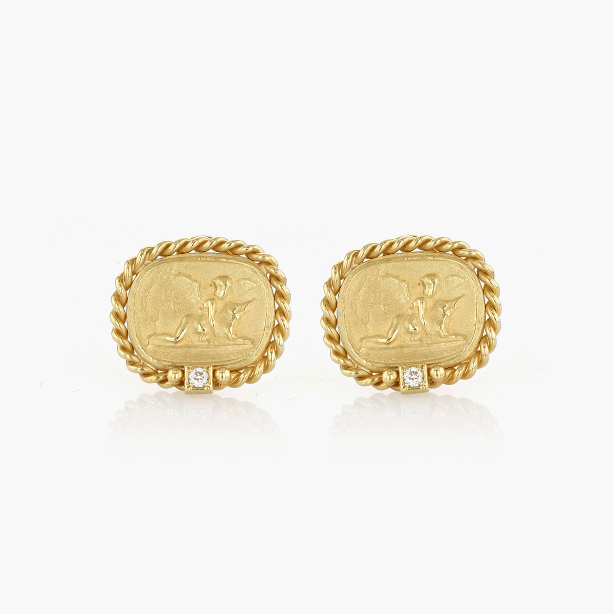 Brushed Gold and Diamond Cherub Earrings