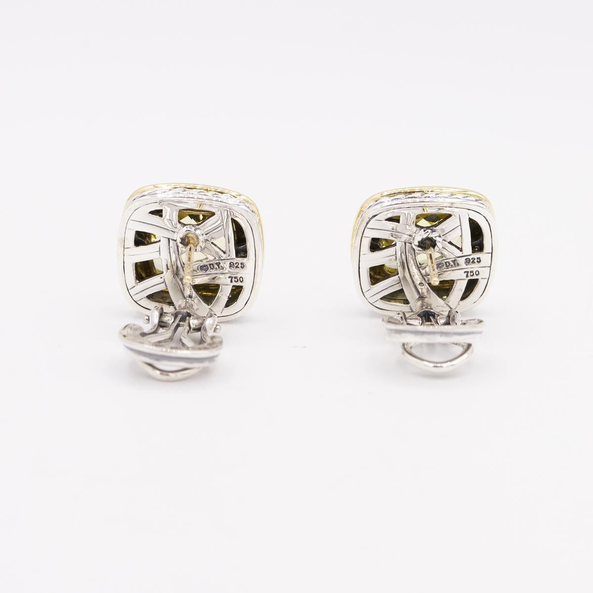 David Yurman Sterling Silver 18KT Gold Albion Lemon Citrine Earrings