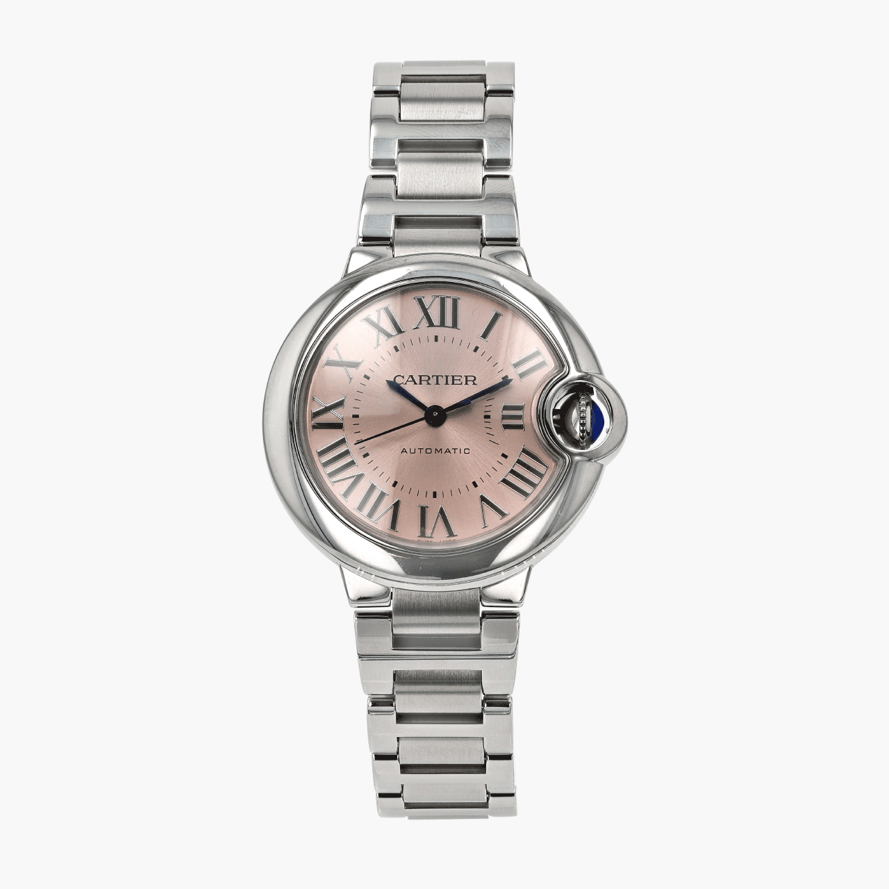 Steel Automatic Cartier Ballon Bleu With Pink Dial