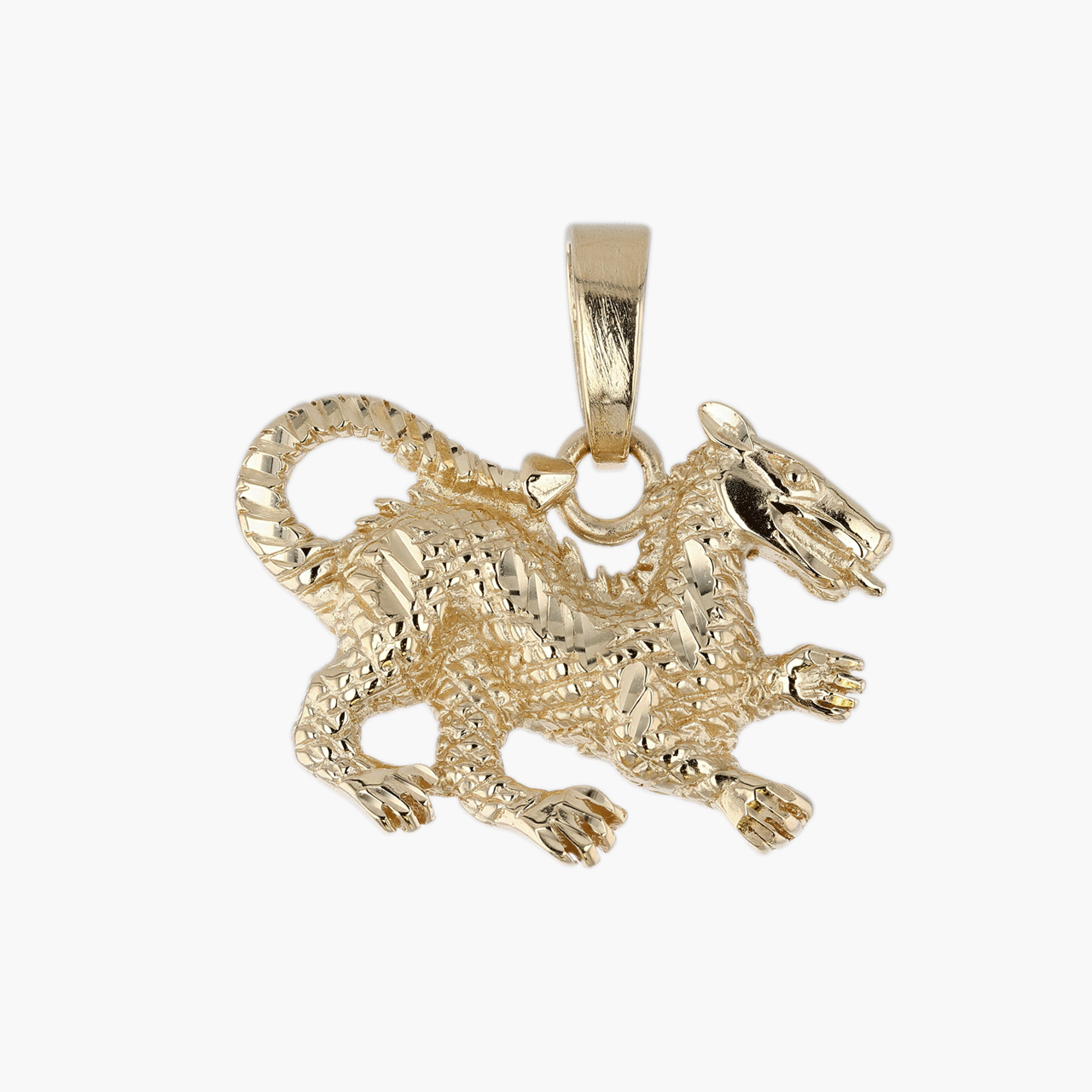 Gold Diamong-Cut Dragon Pendant Charm
