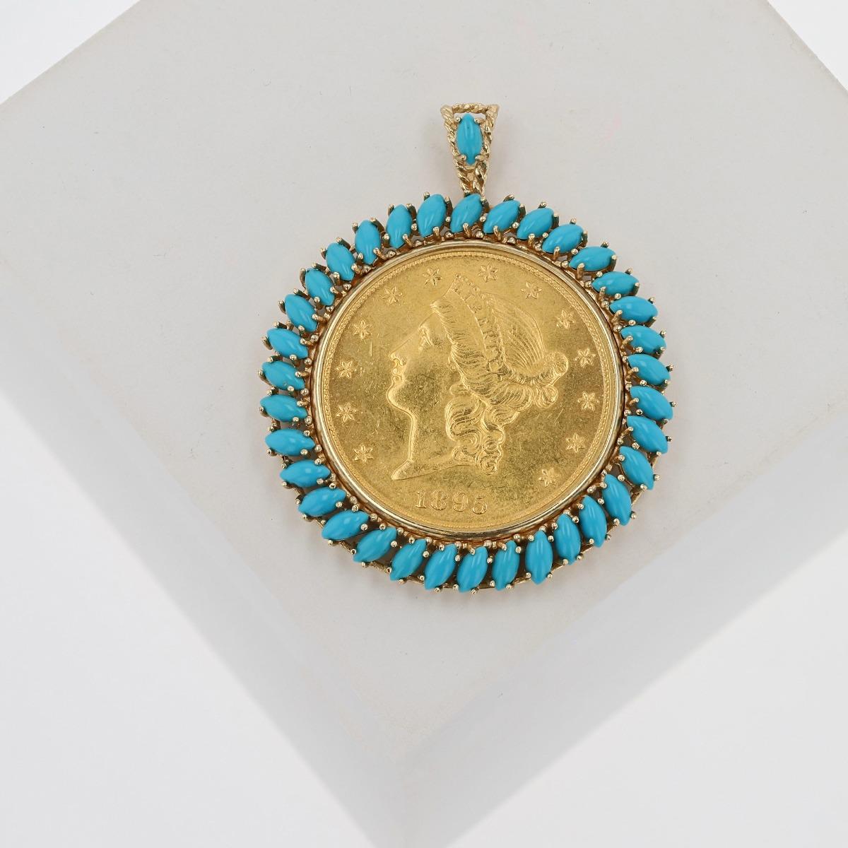 22KT Gold Liberty Coin With Turquoise