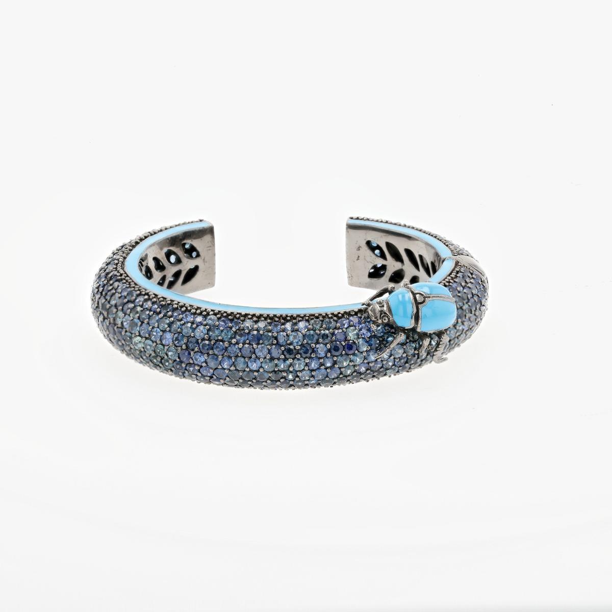 Matthew Campbell Laurenza Sterling Silver Beetle Sapphire Bangle