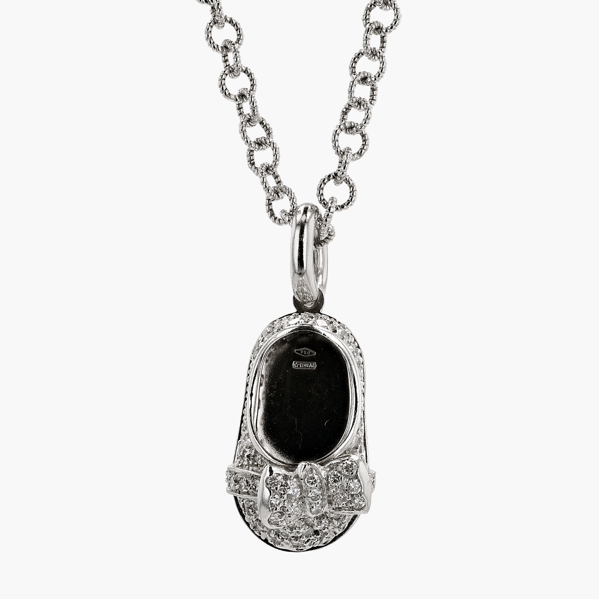 White Gold and Diamond Aaron Basha Baby Shoe Charm With Chain