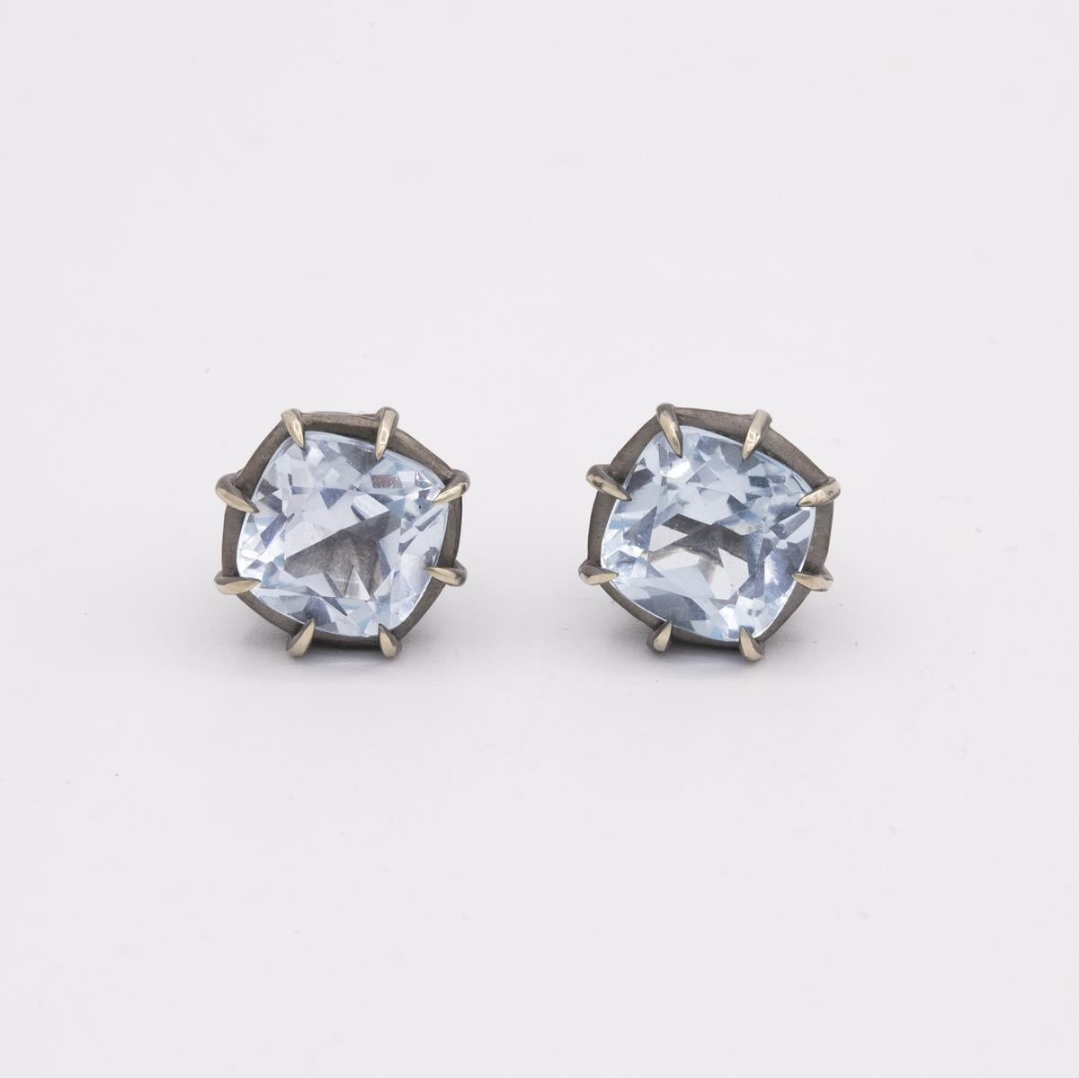 Gemma Collection 14KT Gold Blue Topaz Pushback Stud Earrings
