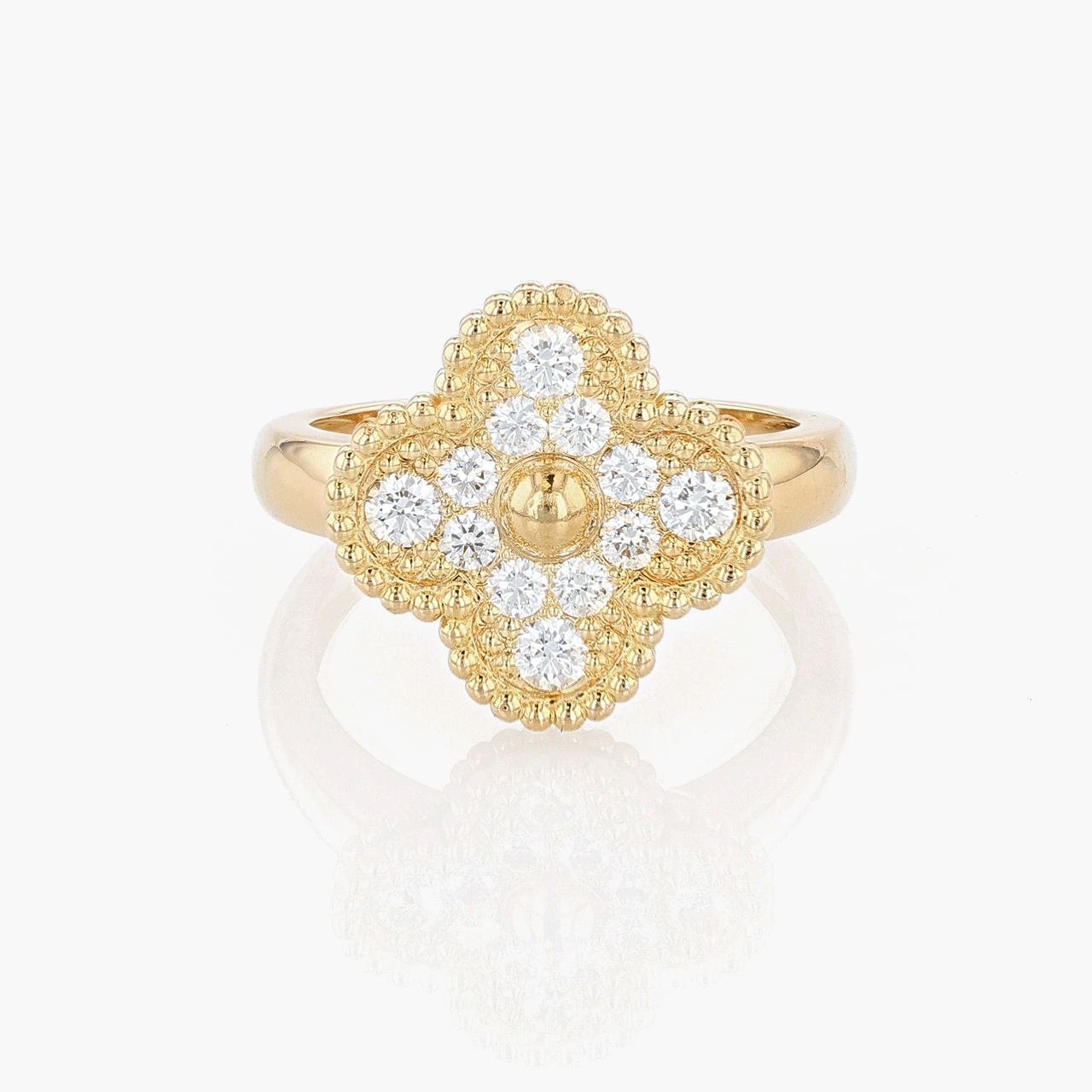 Vintage Van Cleef and Arpels 18k Yellow Gold Diamond Alhambra Ring