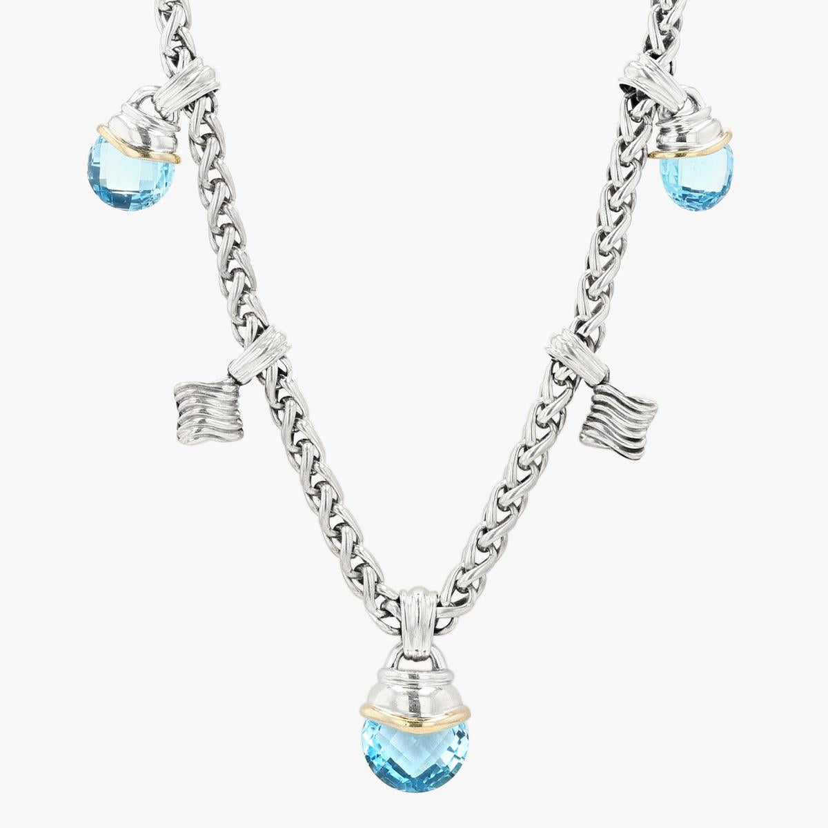 Vintage David Yurman Sterling Silver 14KT Gold Blue Topaz Necklace
