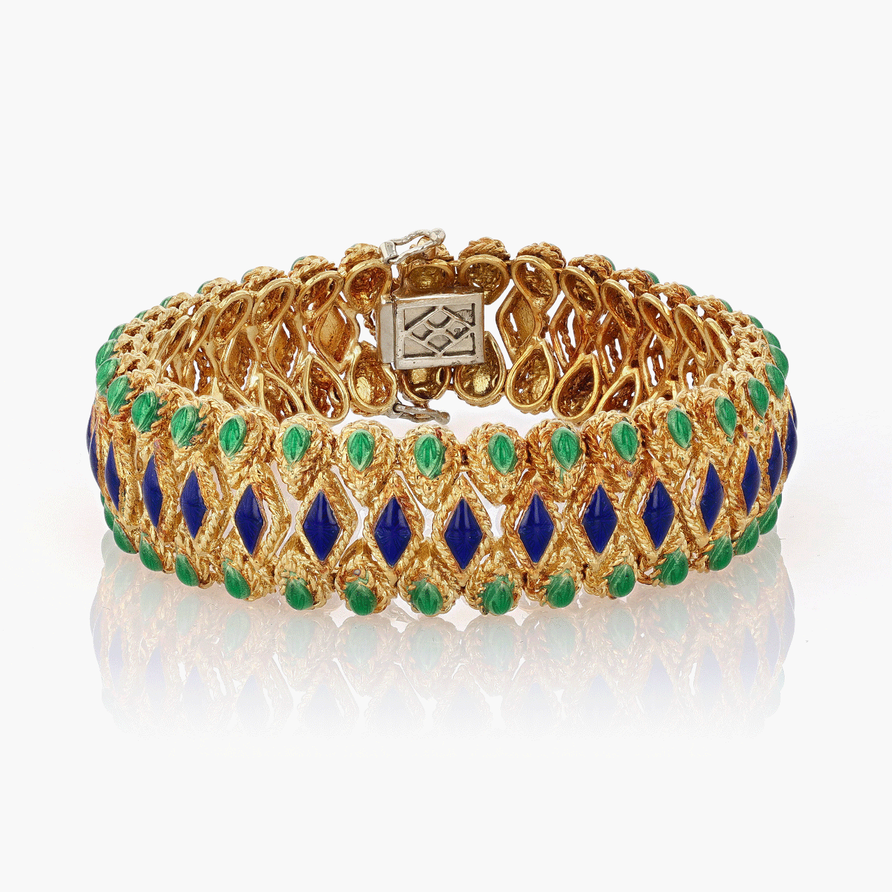 18k Gold Three Row Ename Bracelet Circa 1960's