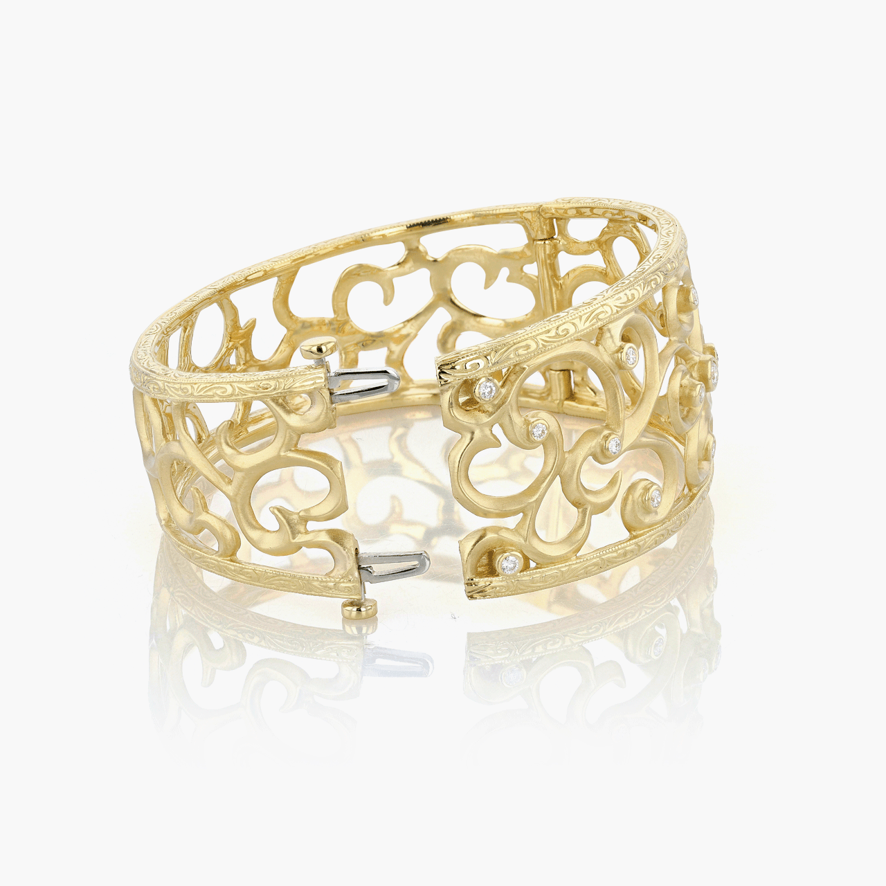 Gold and Diamond Ornate Hinged Bangle