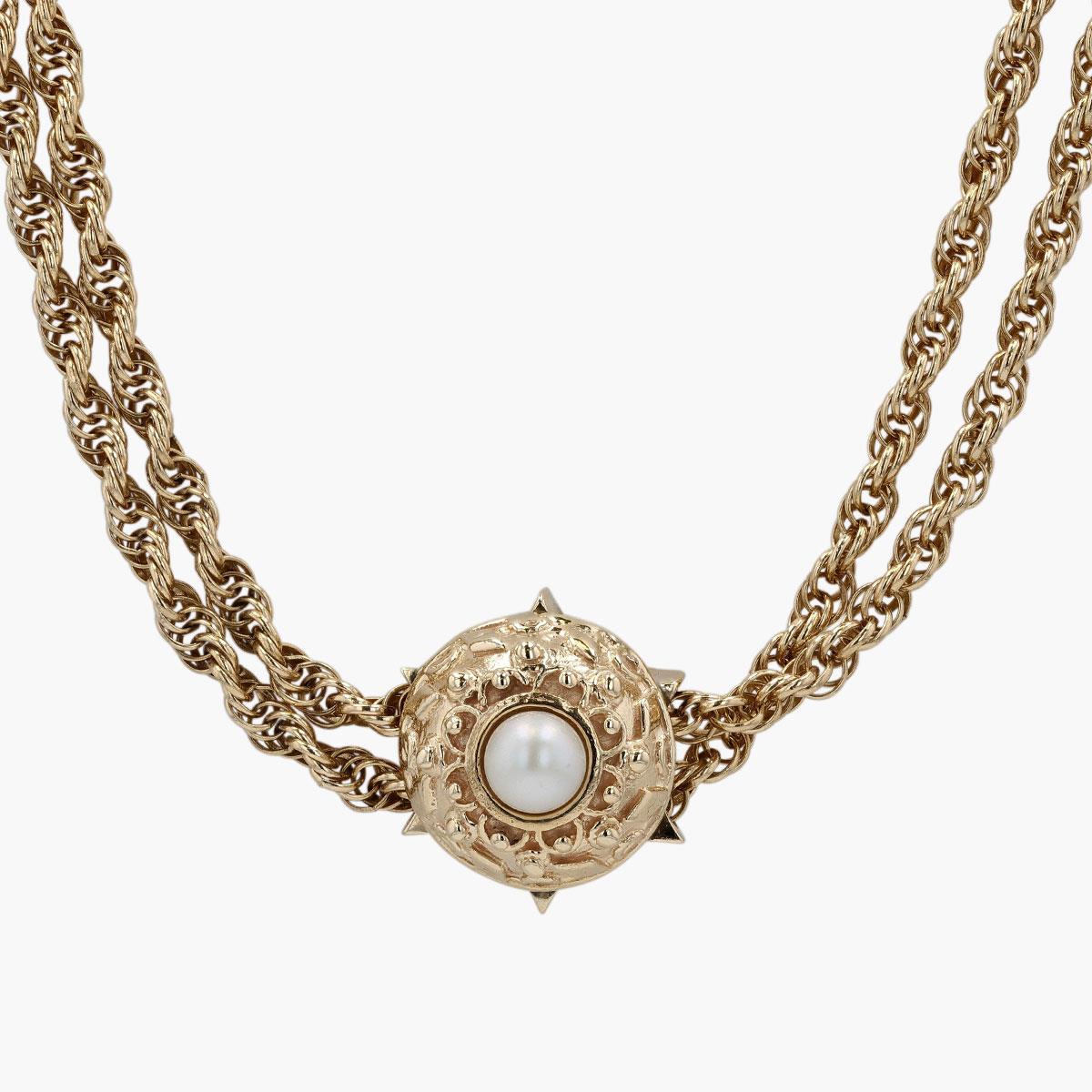 Vintage 14KT Gold Rope Chain With Pearl Slide