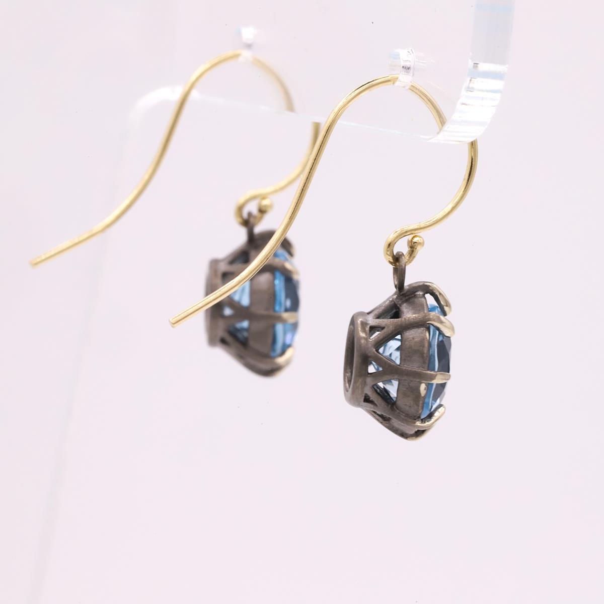 Gemma Collection 14KT Gold Blue Topaz Kidney Back Drop Earrings
