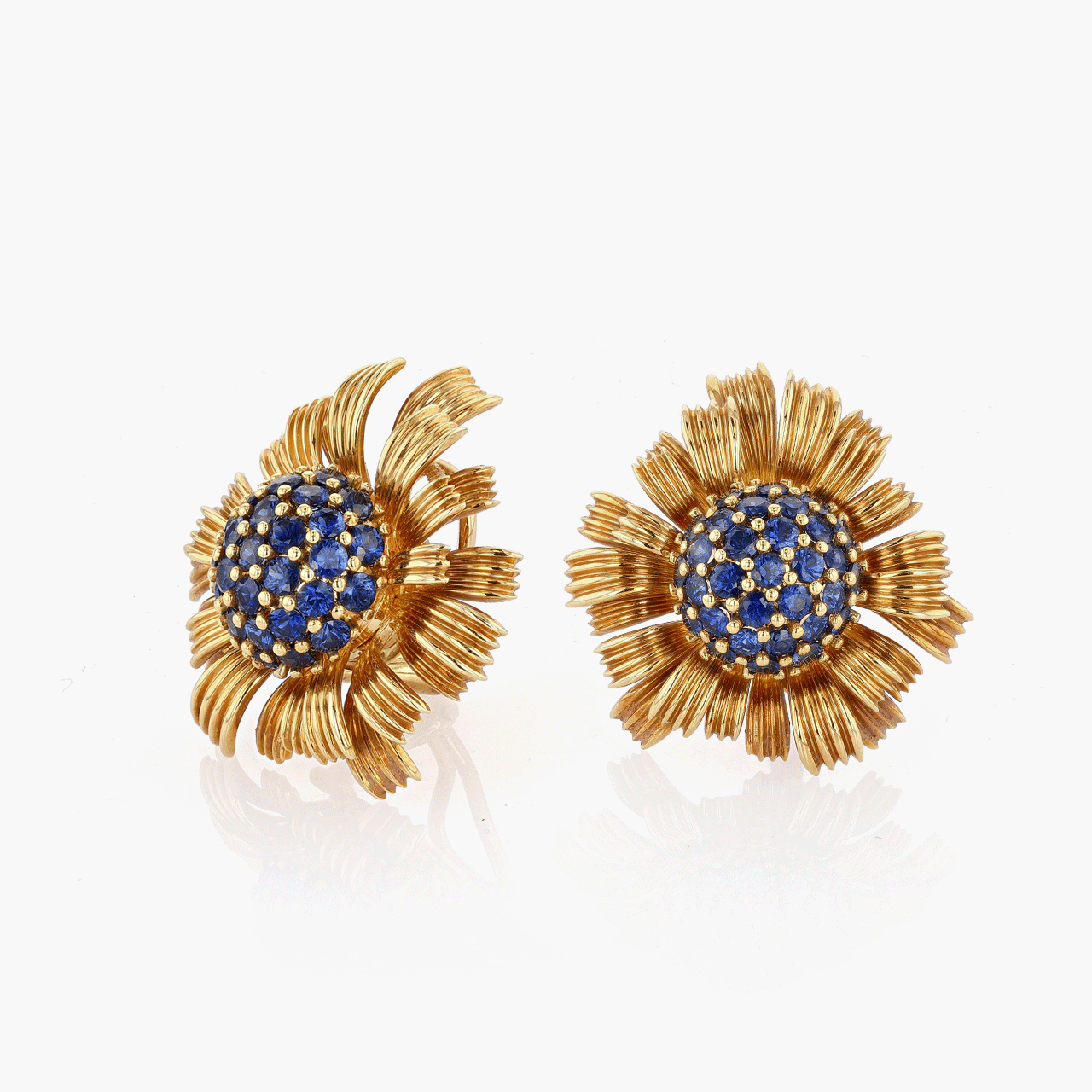 Schlumberger for Tiffany & Co. Gold and Sapphire Dahlia Ear Clips